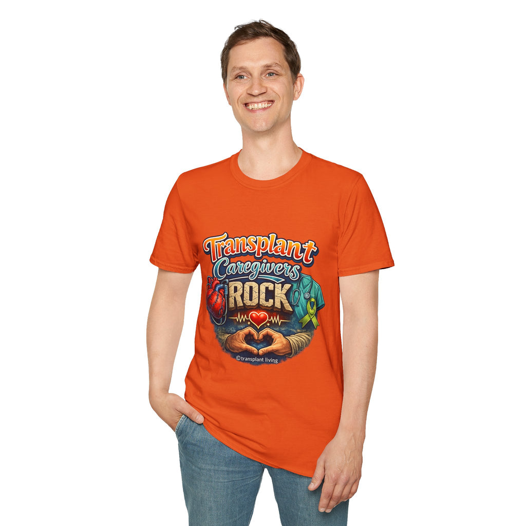 Transplant Caregivers Rock T-Shirt — Heart & Organ Support Tribute