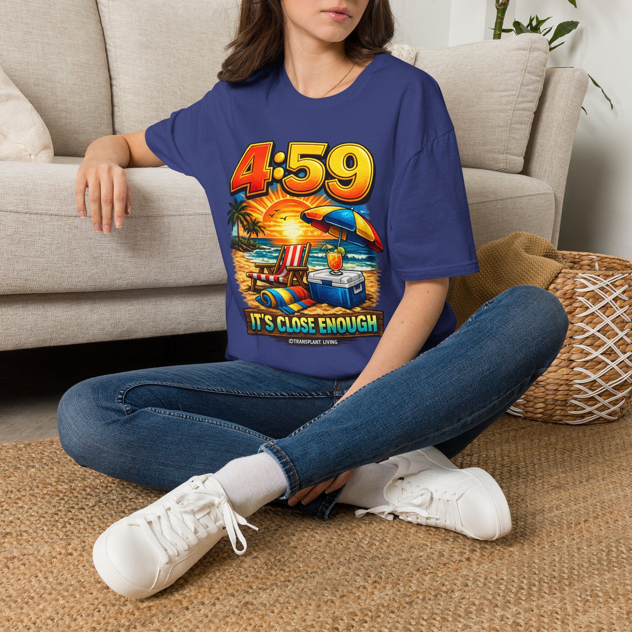 T-Shirt — 4:59 Beach Sunset Graphic "It's Close Enough" Casual Tee