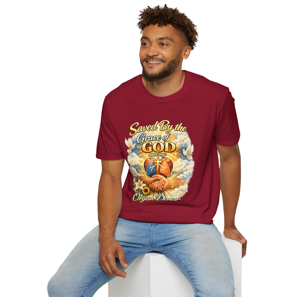 Saved By the Grace of God and My Organ Donor T-Shirt — Religious Inspirational Faith Tee