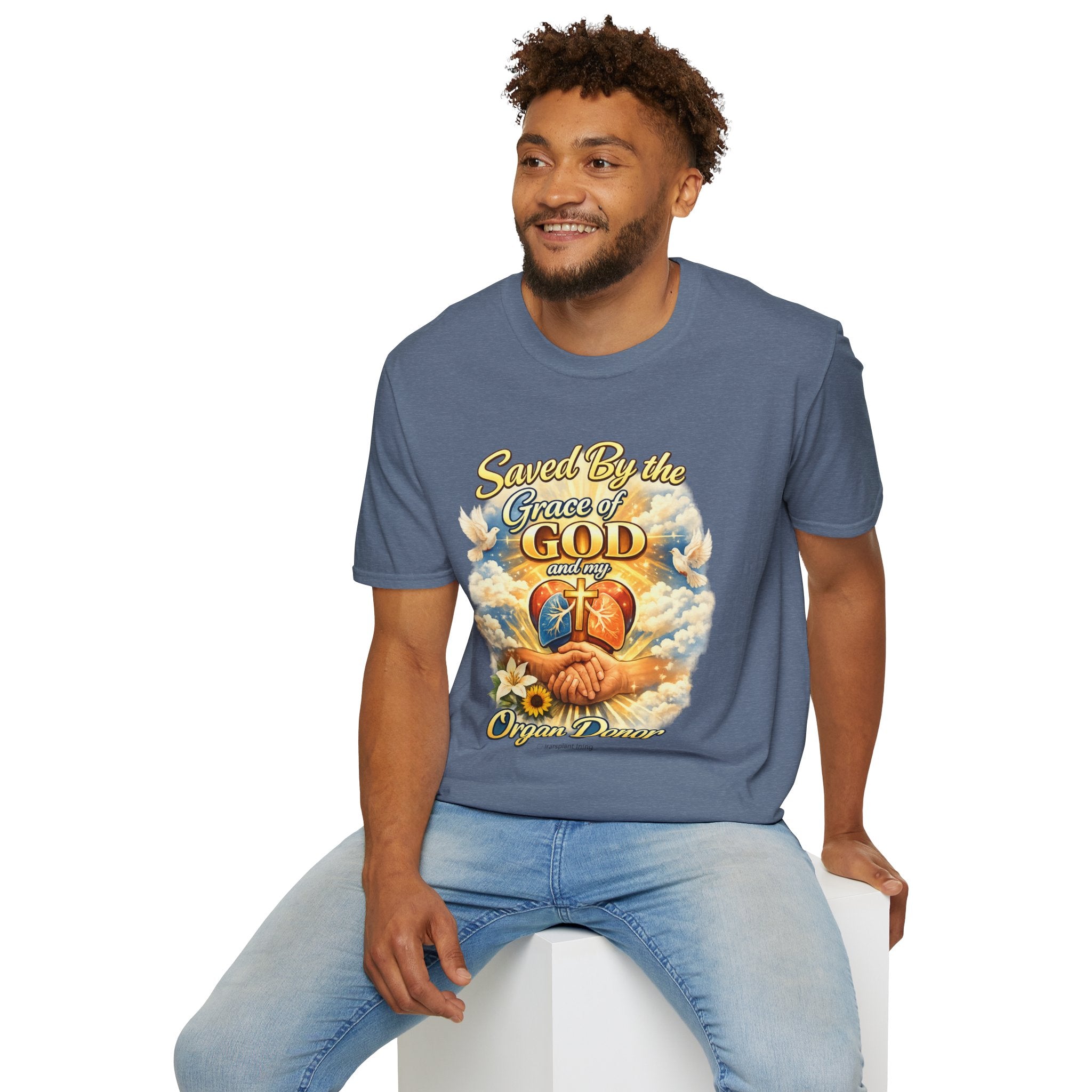 Saved By the Grace of God and My Organ Donor T-Shirt — Religious Inspirational Faith Tee