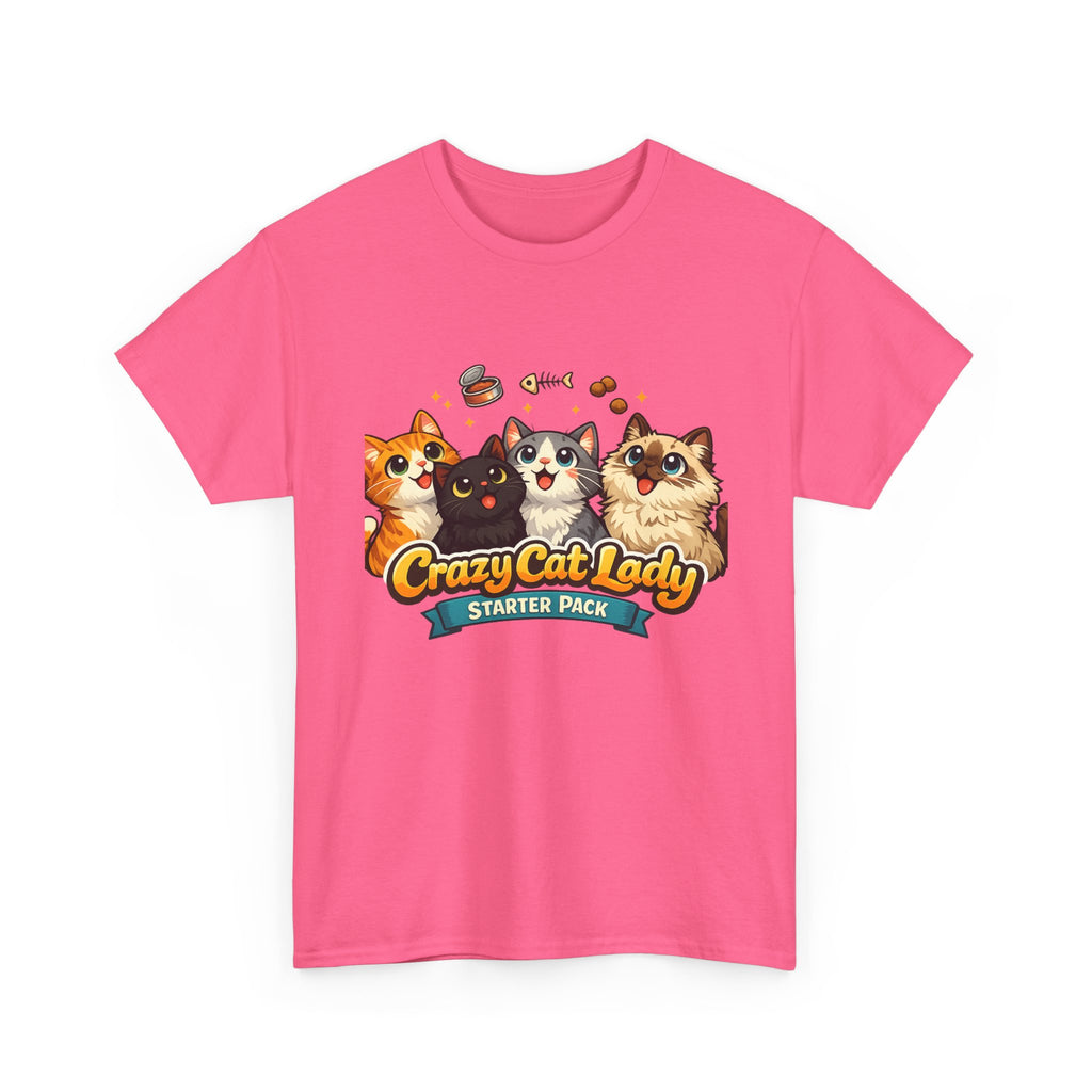 Cat T-Shirt — "Crazy Cat Lady Starter Pack" Cute Four Cats Graphic Tee