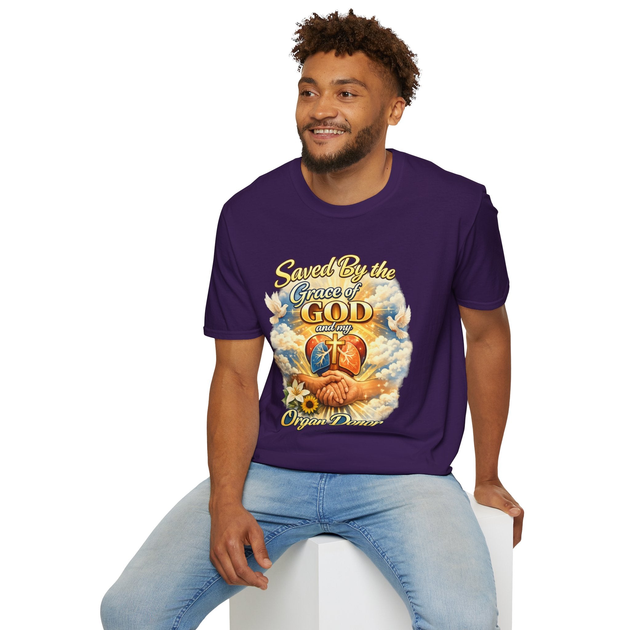 Saved By the Grace of God and My Organ Donor T-Shirt — Religious Inspirational Faith Tee