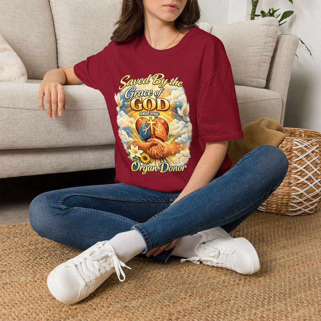 Saved By the Grace of God and My Organ Donor T-Shirt — Religious Inspirational Faith Tee