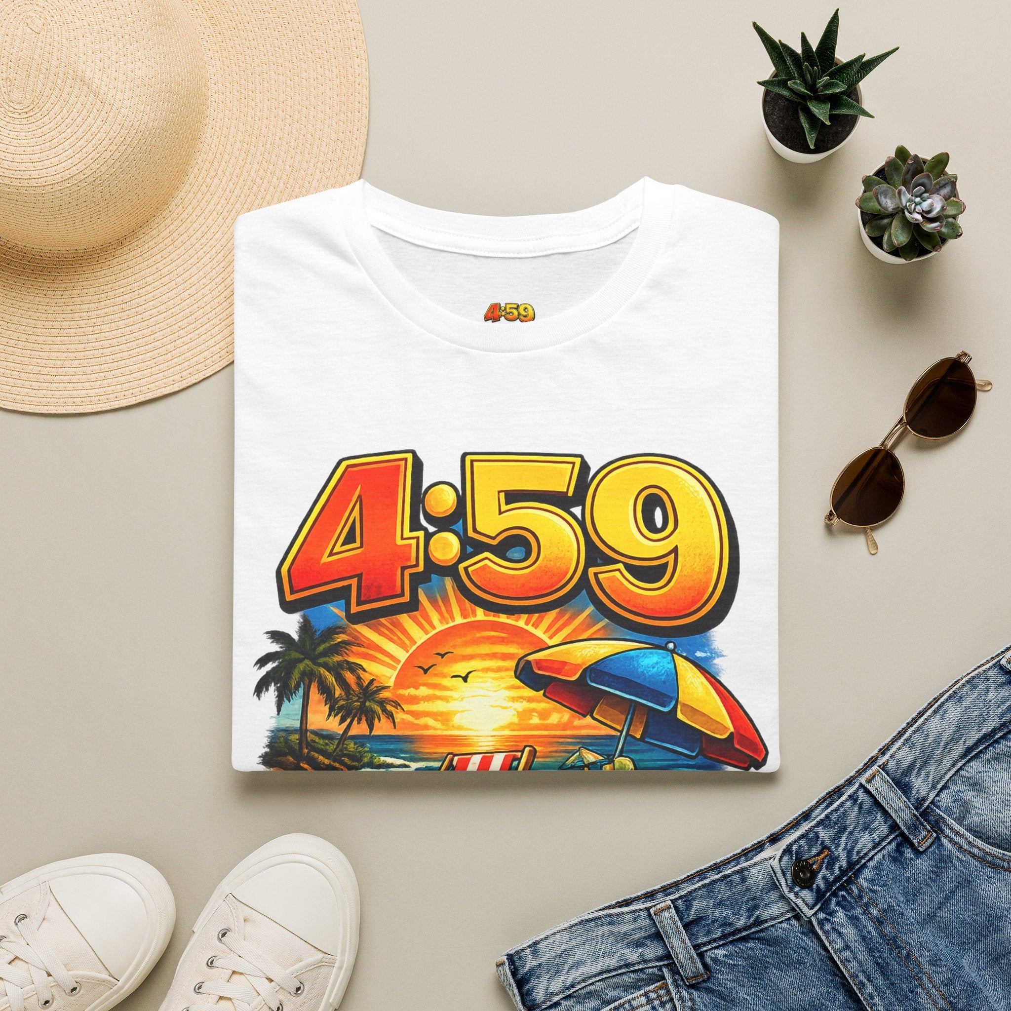 T-Shirt — 4:59 Beach Sunset Graphic "It's Close Enough" Casual Tee