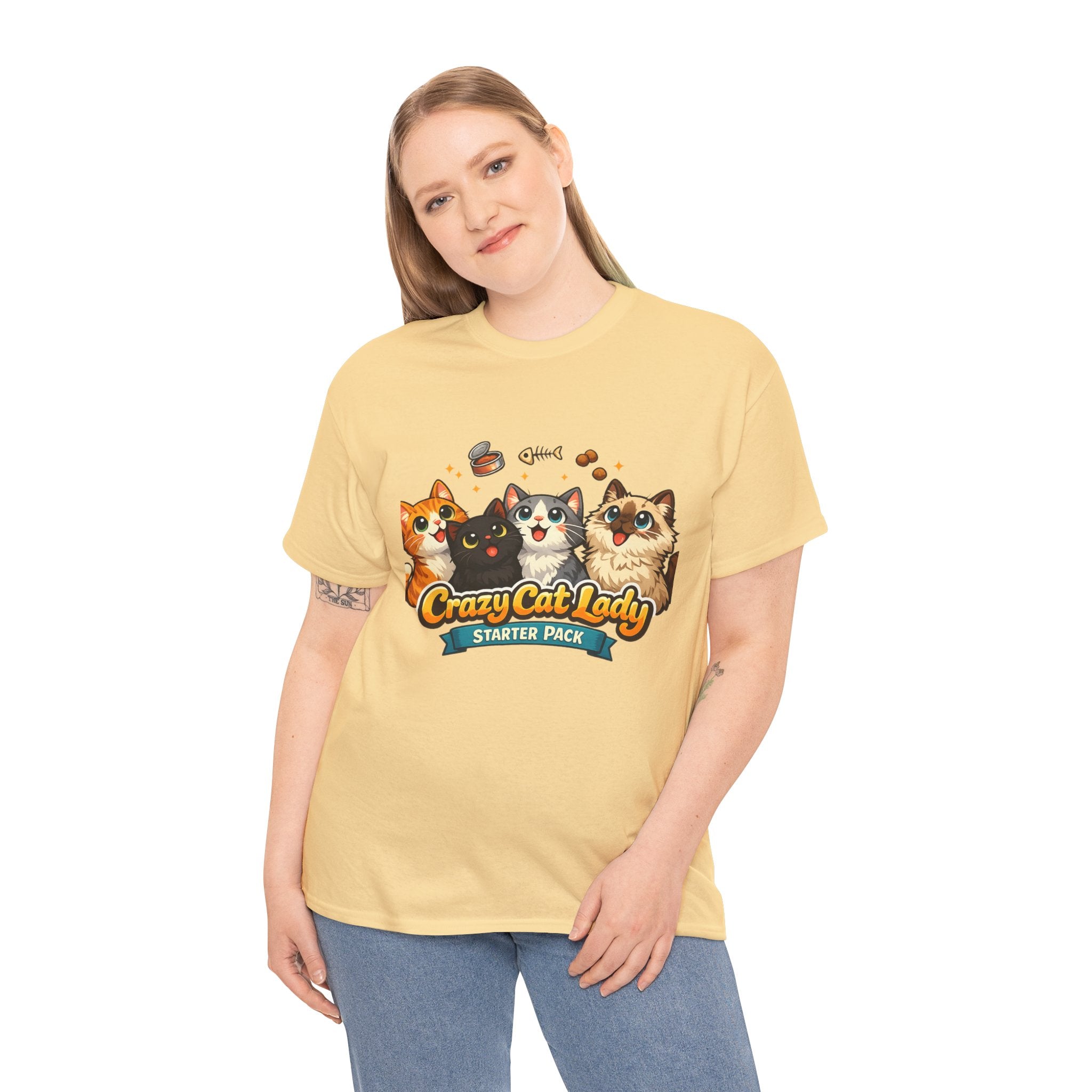 Cat T-Shirt — "Crazy Cat Lady Starter Pack" Cute Four Cats Graphic Tee