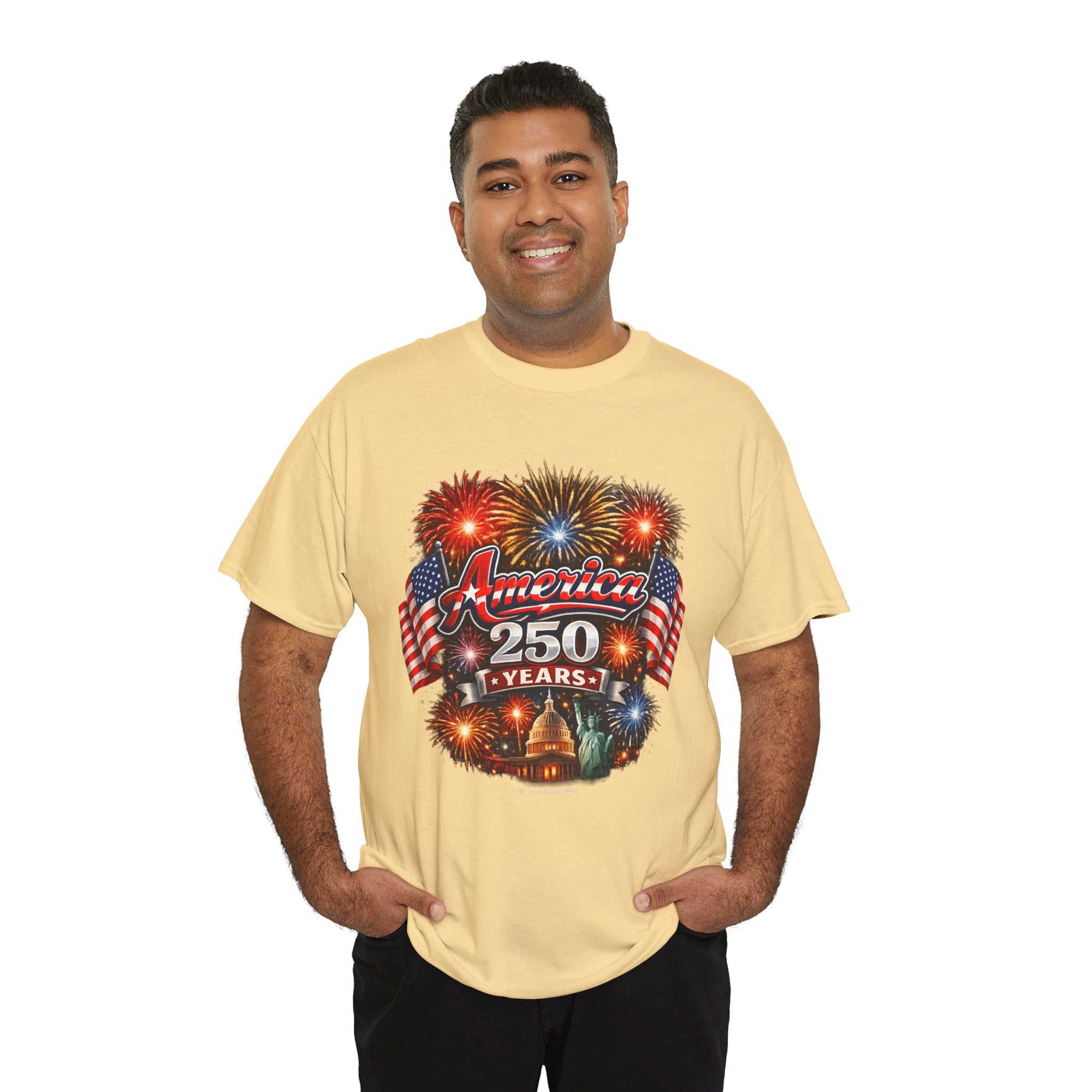 America 250 Years T-Shirt — Patriotic Fireworks Independence Day Tee