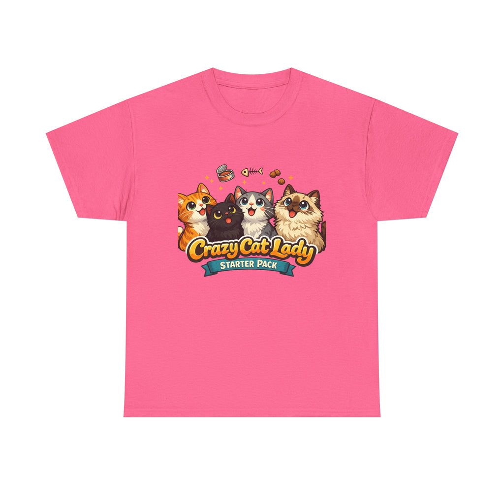 Cat T-Shirt — "Crazy Cat Lady Starter Pack" Cute Four Cats Graphic Tee