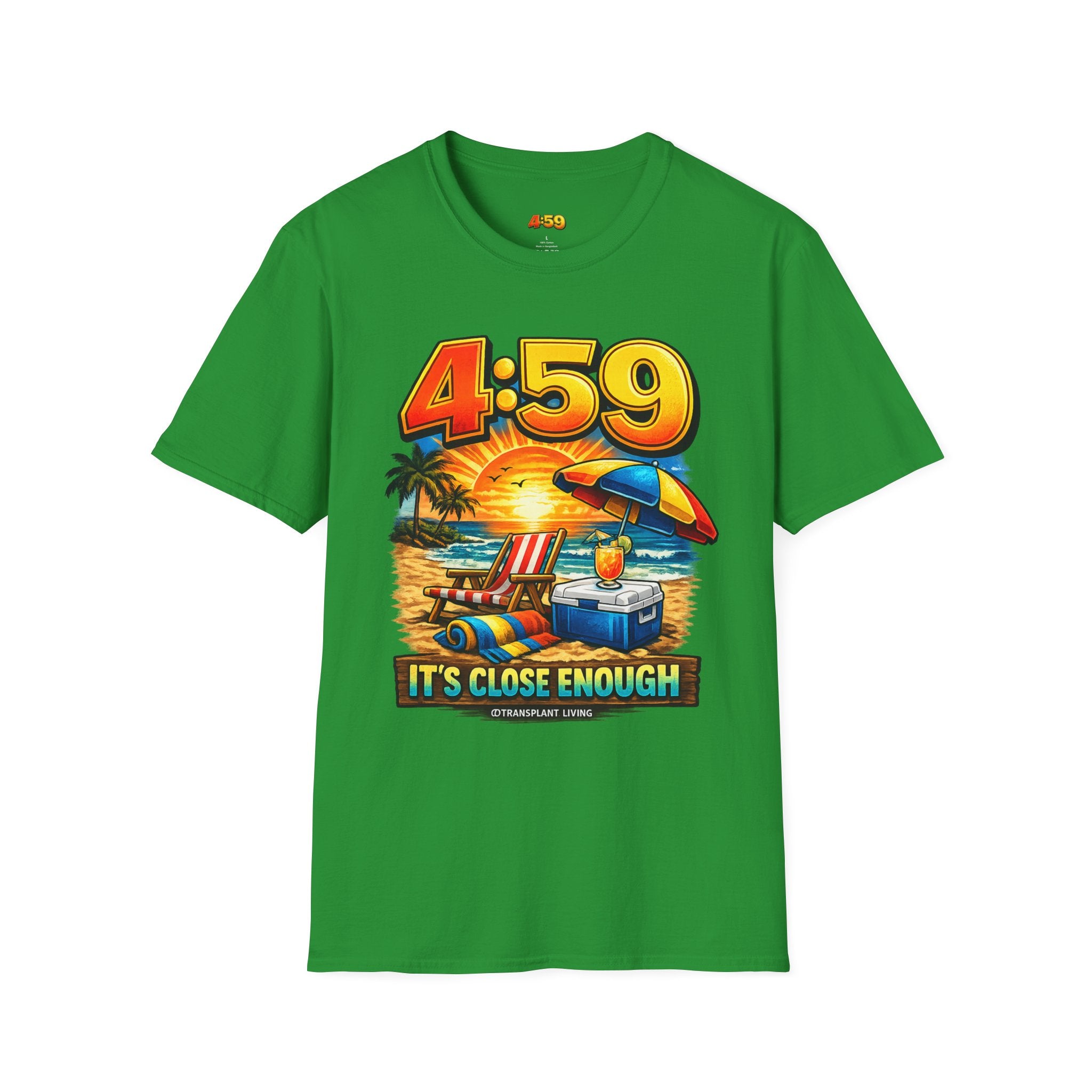 T-Shirt — 4:59 Beach Sunset Graphic "It's Close Enough" Casual Tee