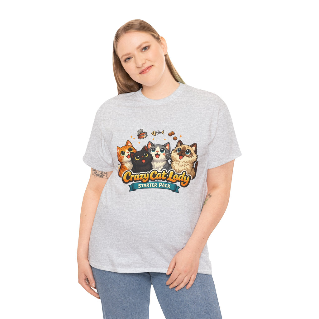 Cat T-Shirt — "Crazy Cat Lady Starter Pack" Cute Four Cats Graphic Tee