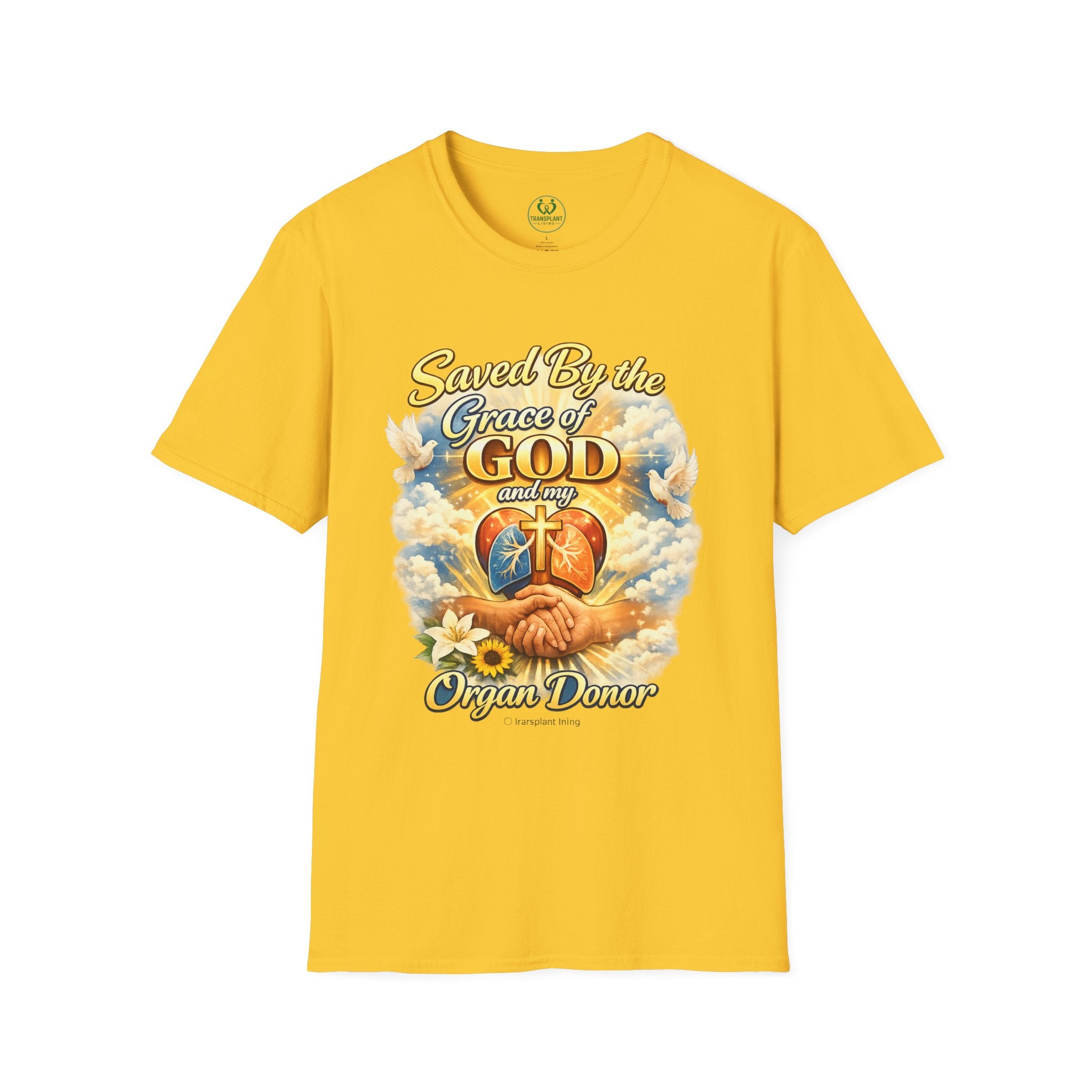 Saved By the Grace of God and My Organ Donor T-Shirt — Religious Inspirational Faith Tee