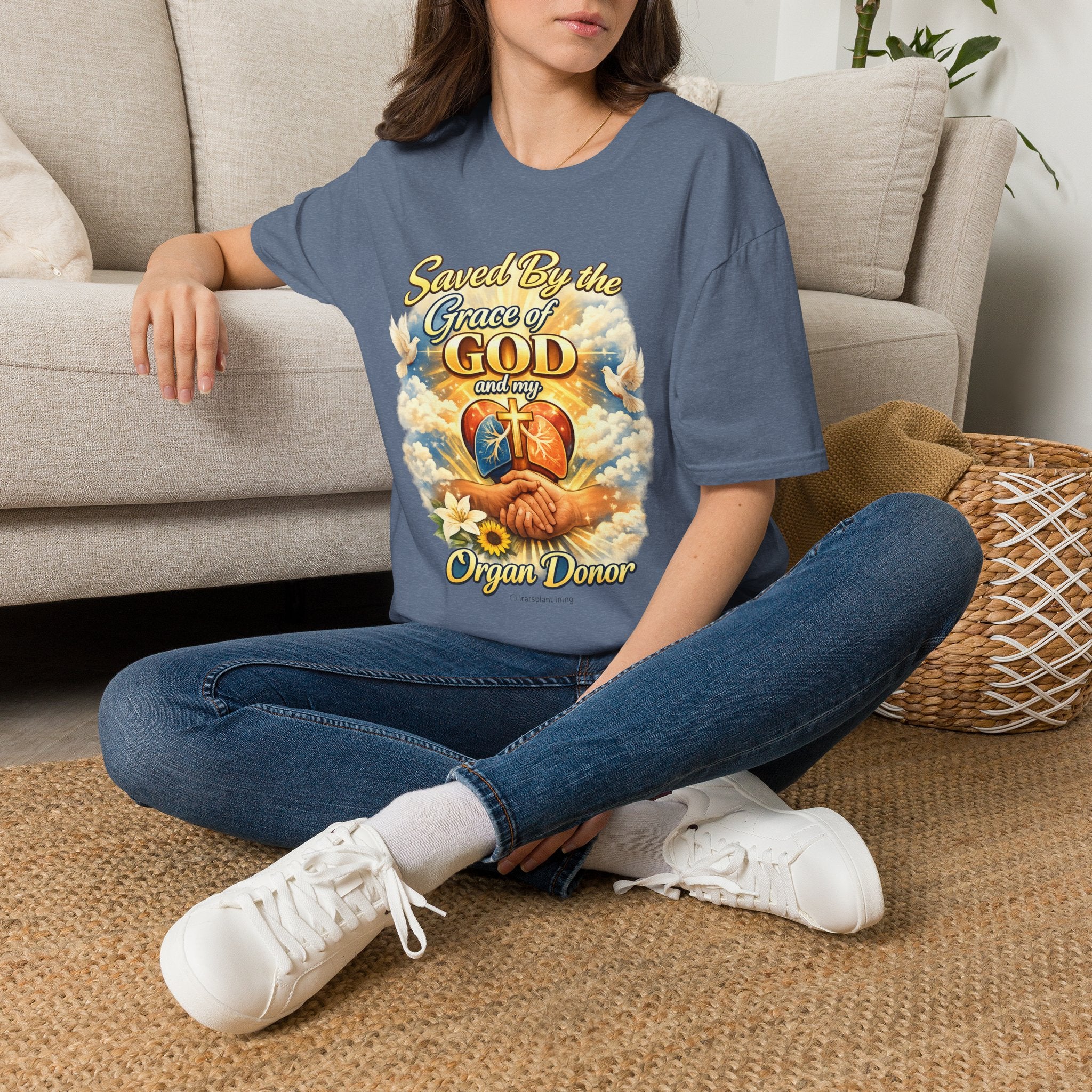 Saved By the Grace of God and My Organ Donor T-Shirt — Religious Inspirational Faith Tee
