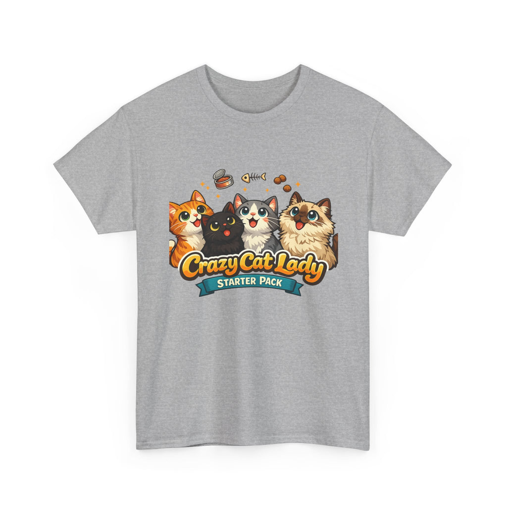 Cat T-Shirt — "Crazy Cat Lady Starter Pack" Cute Four Cats Graphic Tee