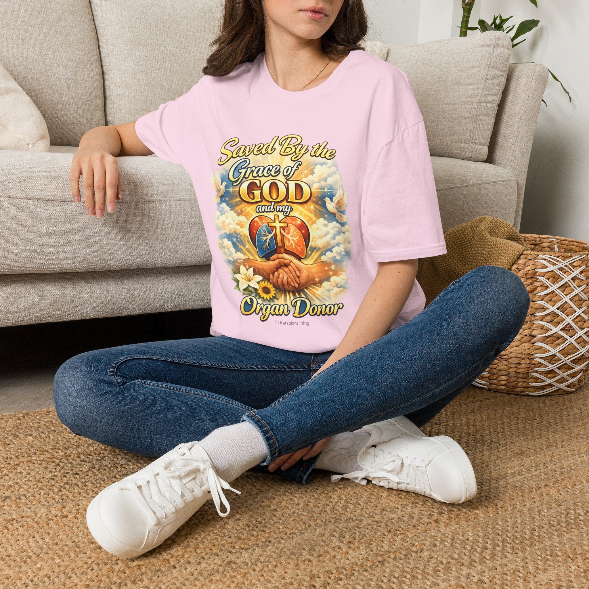 Saved By the Grace of God and My Organ Donor T-Shirt — Religious Inspirational Faith Tee