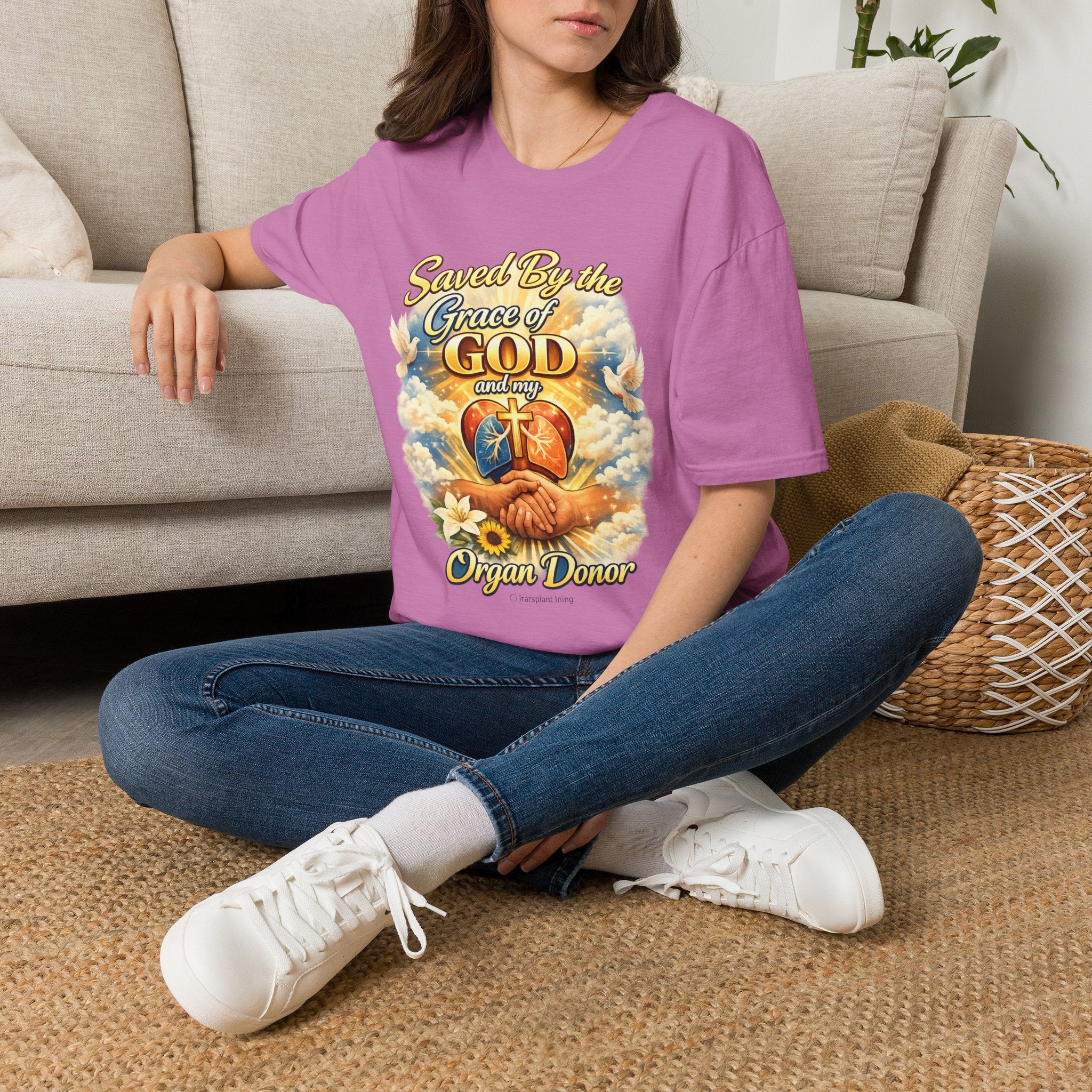 Saved By the Grace of God and My Organ Donor T-Shirt — Religious Inspirational Faith Tee