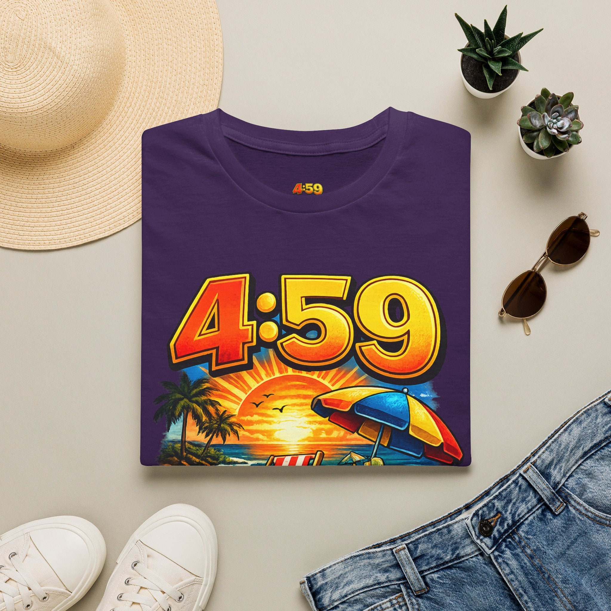 T-Shirt — 4:59 Beach Sunset Graphic "It's Close Enough" Casual Tee