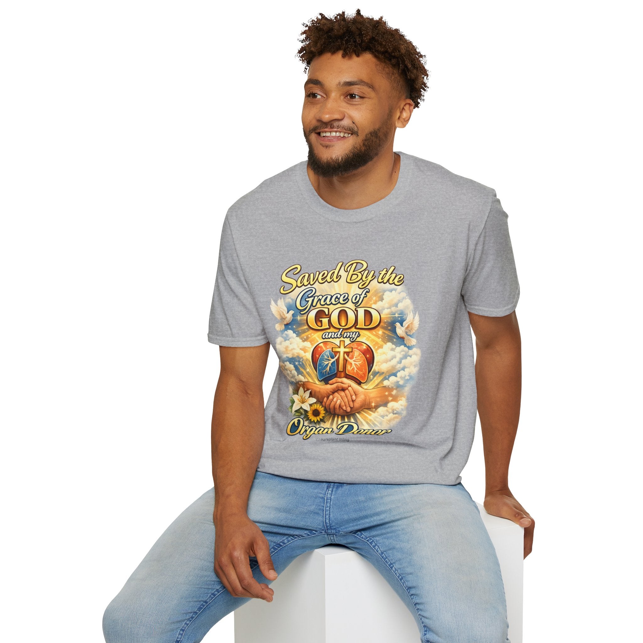 Saved By the Grace of God and My Organ Donor T-Shirt — Religious Inspirational Faith Tee