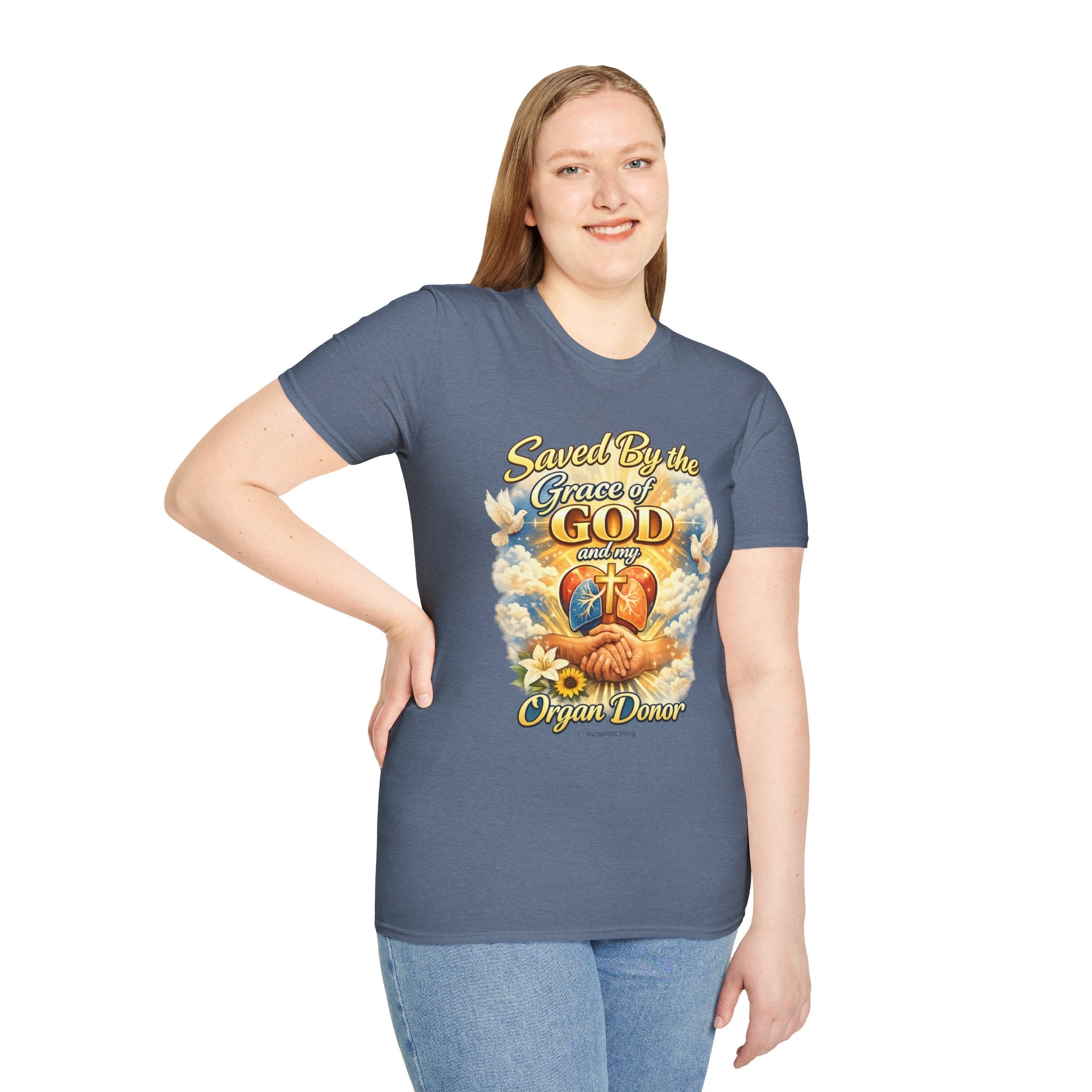 Saved By the Grace of God and My Organ Donor T-Shirt — Religious Inspirational Faith Tee