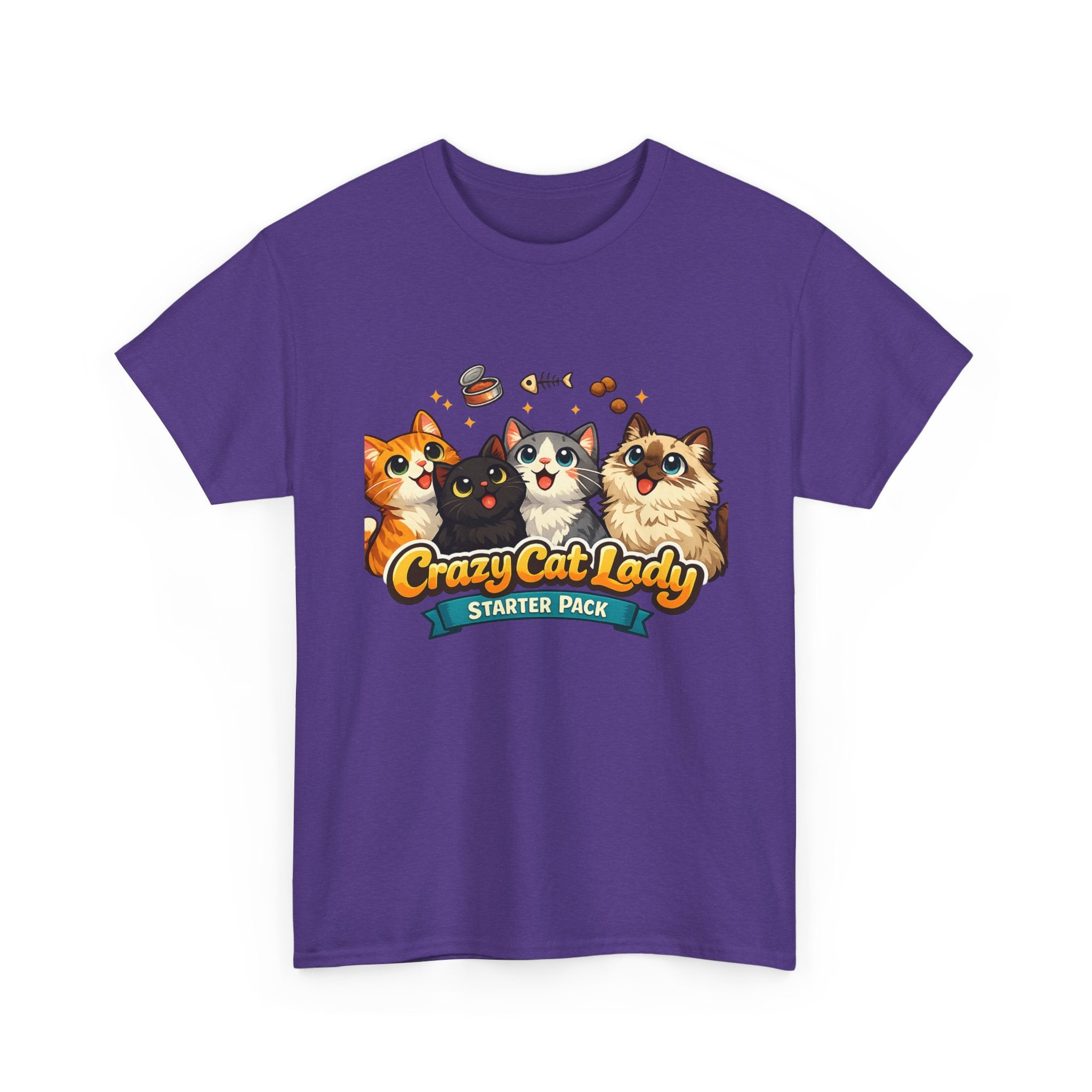 Cat T-Shirt — "Crazy Cat Lady Starter Pack" Cute Four Cats Graphic Tee