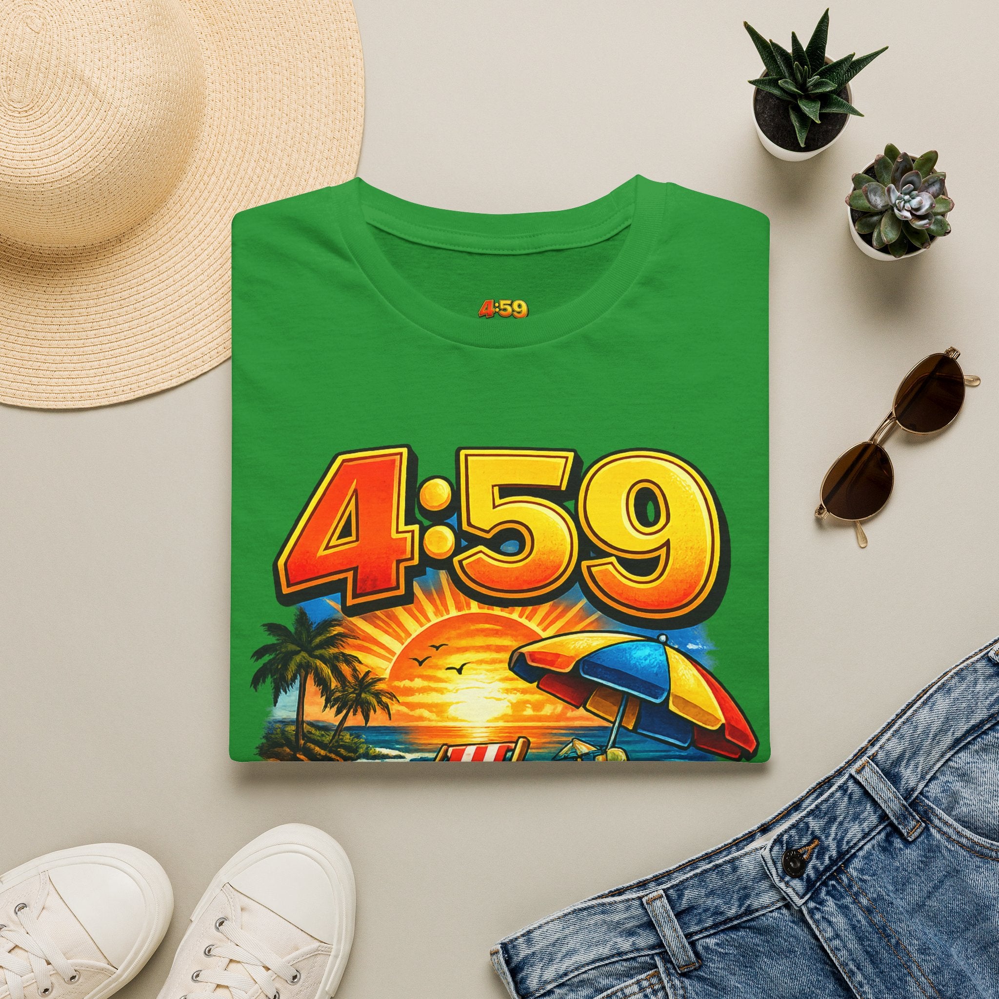 T-Shirt — 4:59 Beach Sunset Graphic "It's Close Enough" Casual Tee