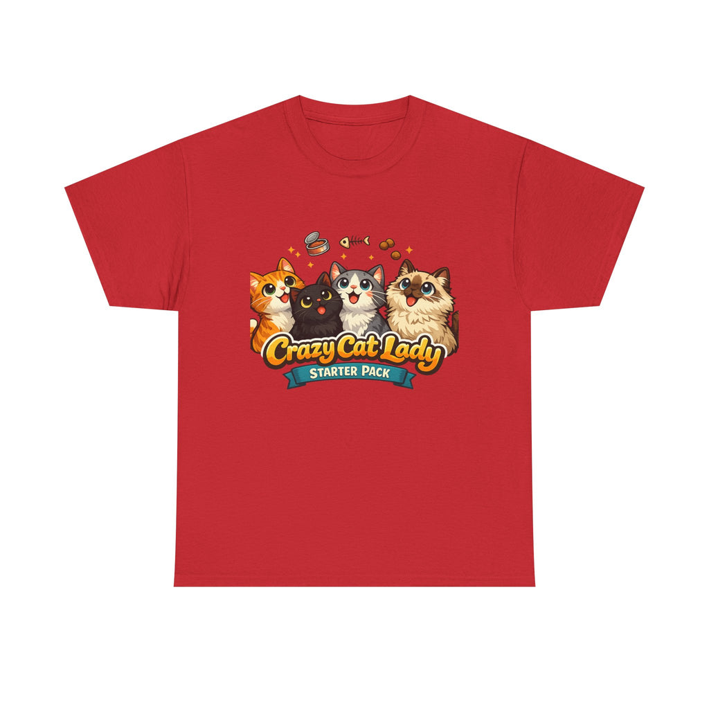 Cat T-Shirt — "Crazy Cat Lady Starter Pack" Cute Four Cats Graphic Tee