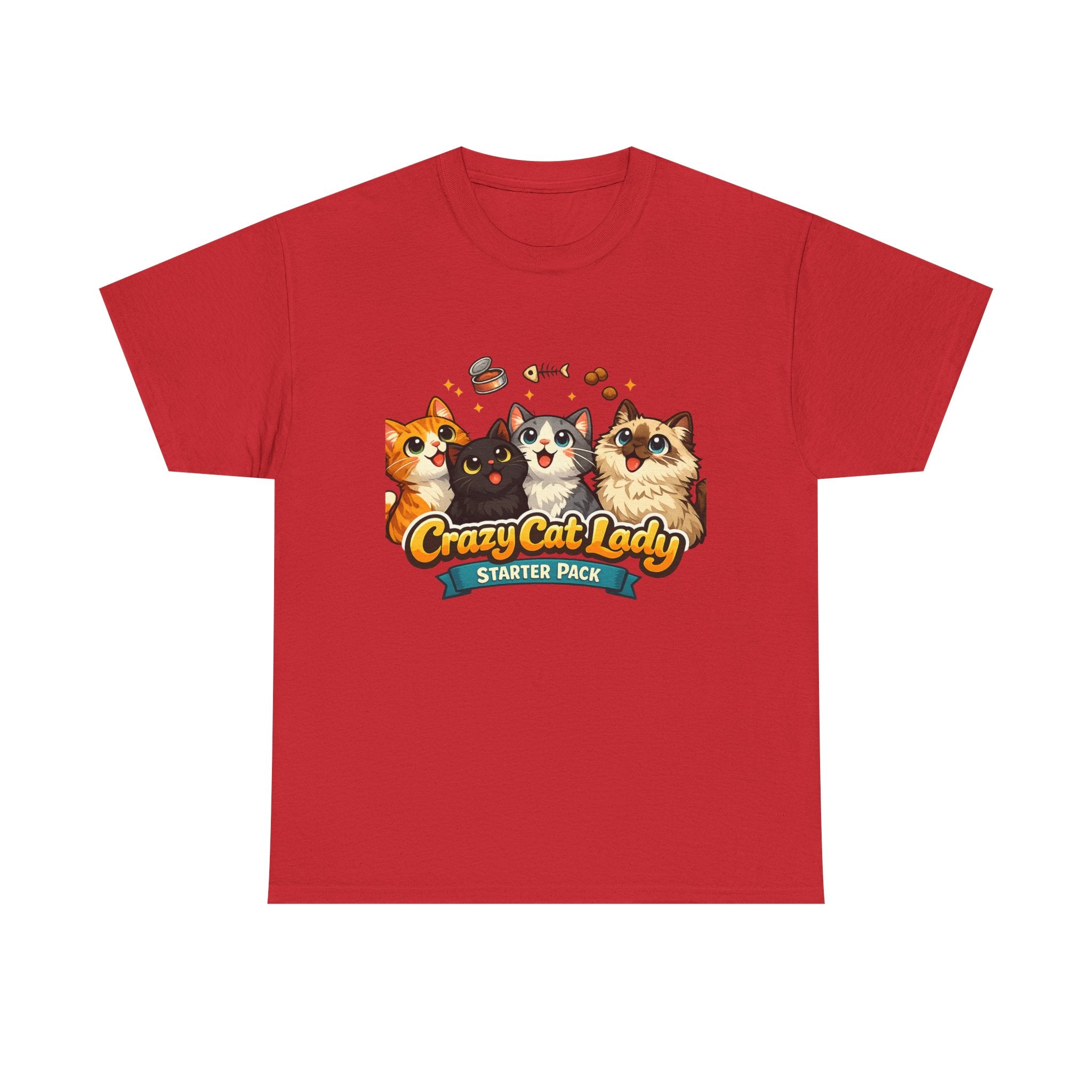 Cat T-Shirt — "Crazy Cat Lady Starter Pack" Cute Four Cats Graphic Tee
