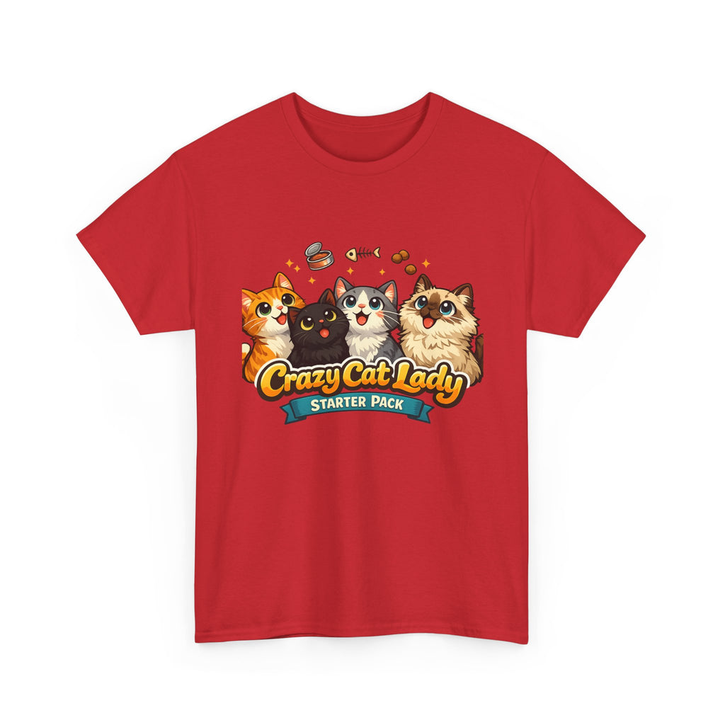 Cat T-Shirt — "Crazy Cat Lady Starter Pack" Cute Four Cats Graphic Tee