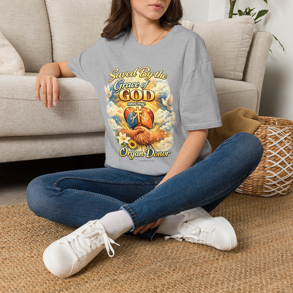 Saved By the Grace of God and My Organ Donor T-Shirt — Religious Inspirational Faith Tee