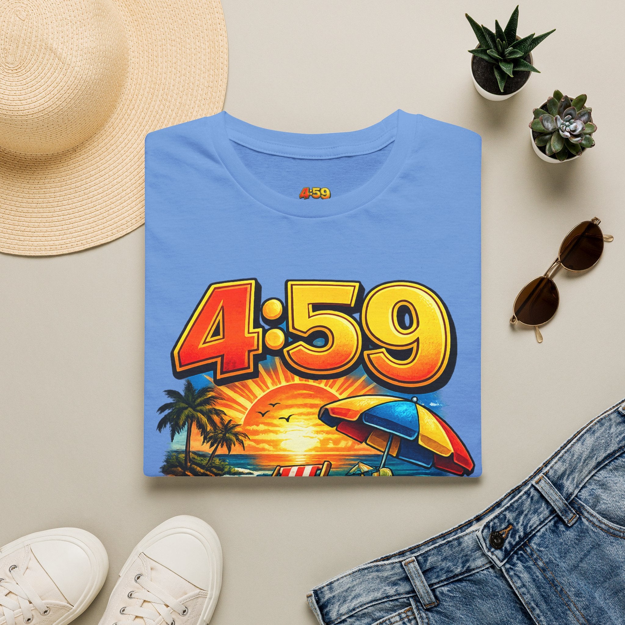 T-Shirt — 4:59 Beach Sunset Graphic "It's Close Enough" Casual Tee