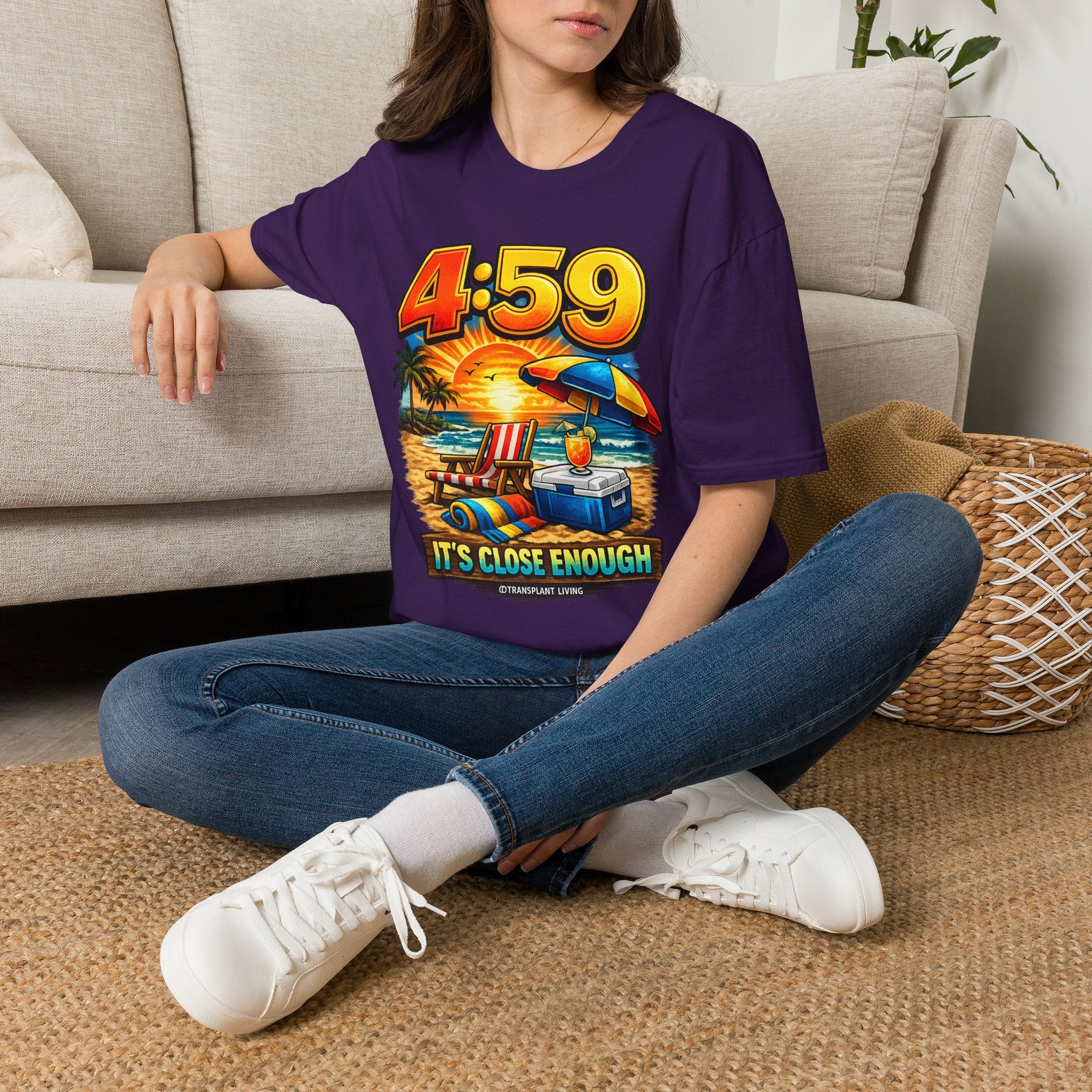 T-Shirt — 4:59 Beach Sunset Graphic "It's Close Enough" Casual Tee