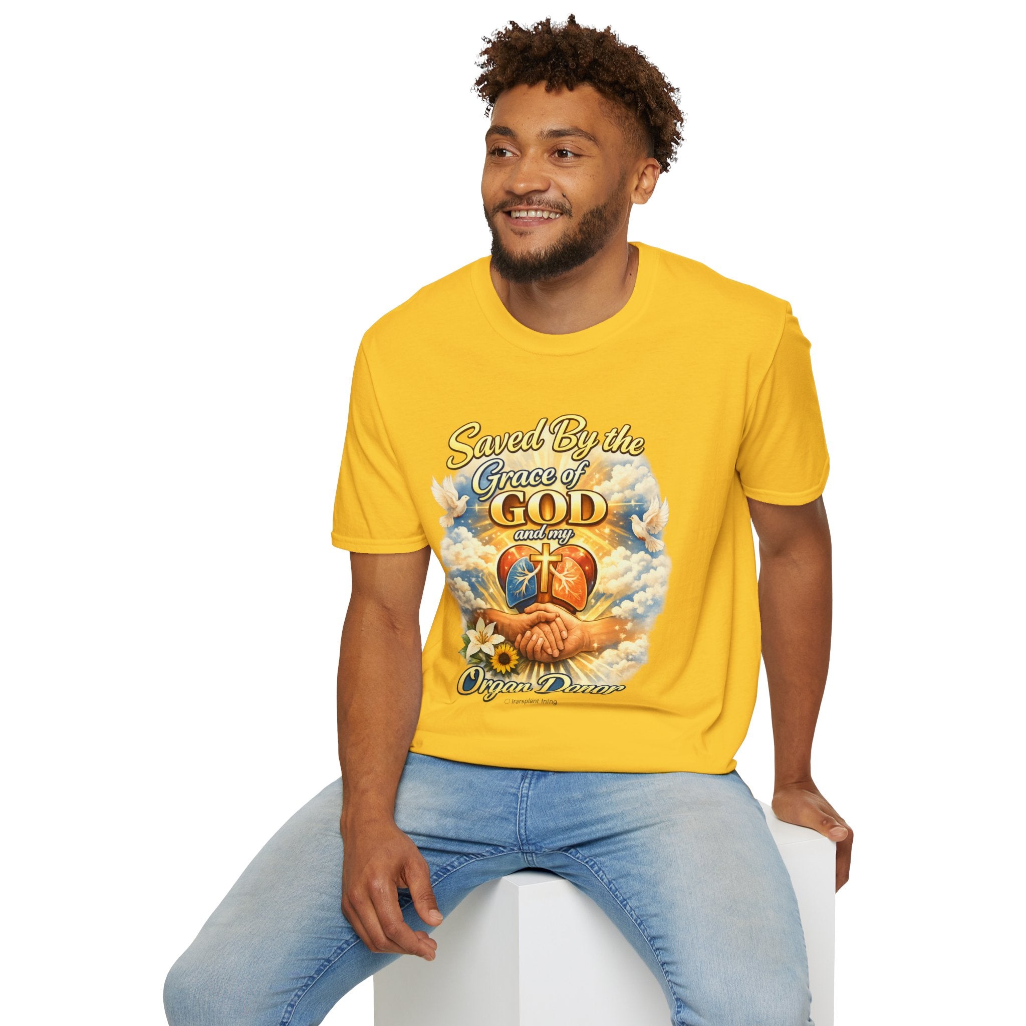 Saved By the Grace of God and My Organ Donor T-Shirt — Religious Inspirational Faith Tee