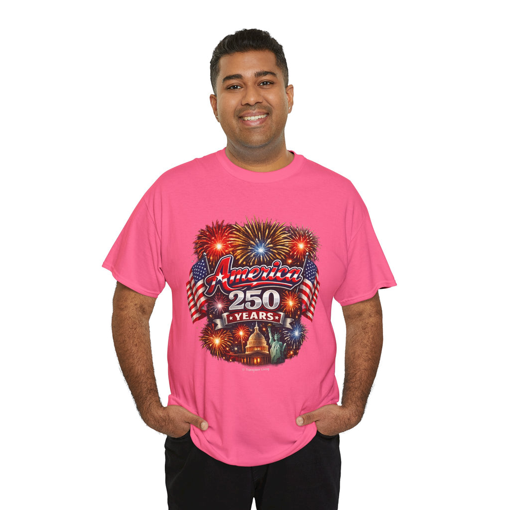 America 250 Years T-Shirt — Patriotic Fireworks Independence Day Tee