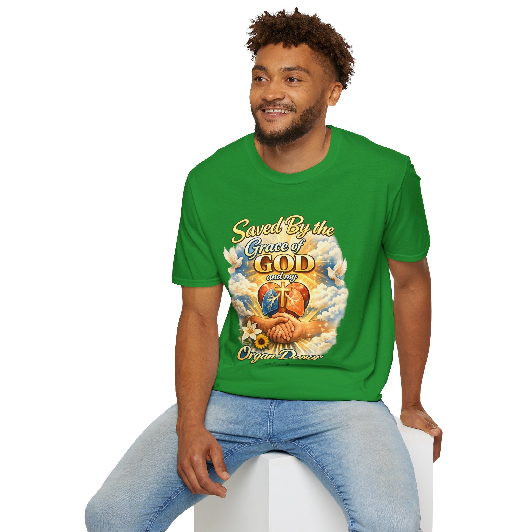 Saved By the Grace of God and My Organ Donor T-Shirt — Religious Inspirational Faith Tee