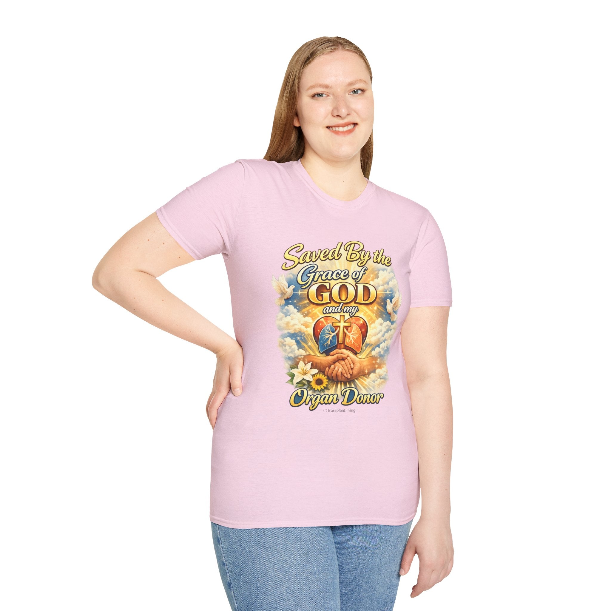 Saved By the Grace of God and My Organ Donor T-Shirt — Religious Inspirational Faith Tee