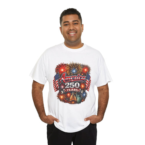 America 250 Years T-Shirt — Patriotic Fireworks Independence Day Tee
