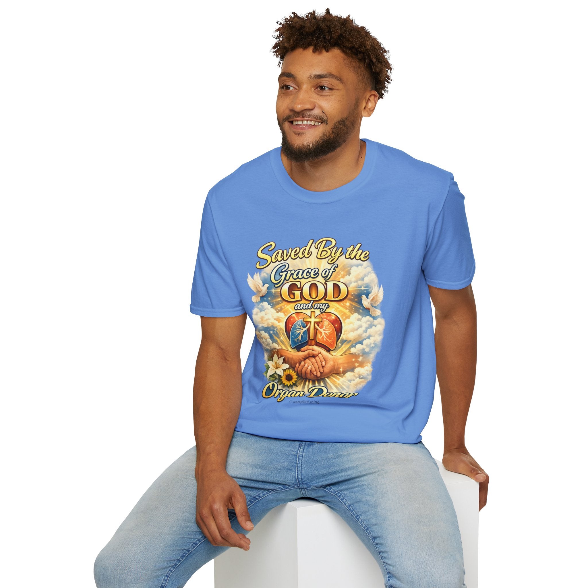 Saved By the Grace of God and My Organ Donor T-Shirt — Religious Inspirational Faith Tee