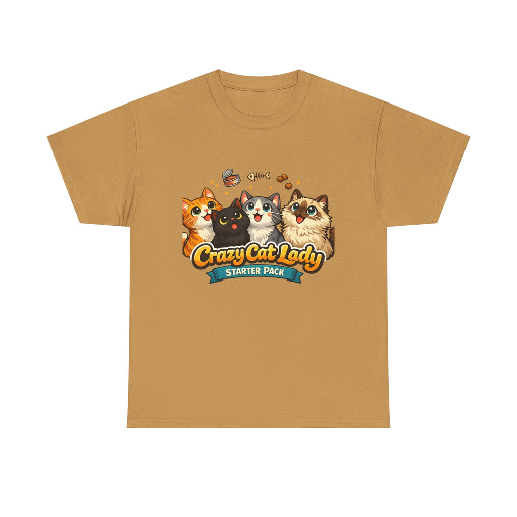Cat T-Shirt — "Crazy Cat Lady Starter Pack" Cute Four Cats Graphic Tee