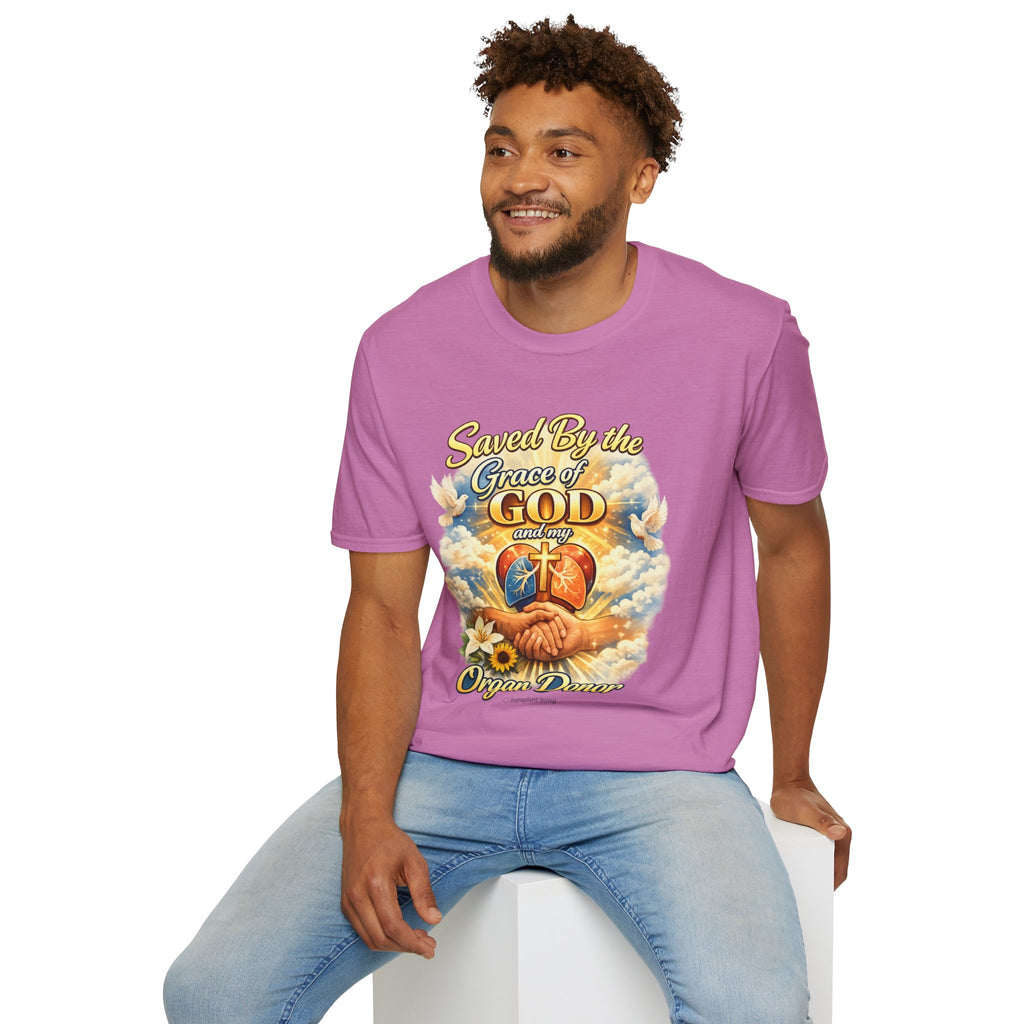 Saved By the Grace of God and My Organ Donor T-Shirt — Religious Inspirational Faith Tee