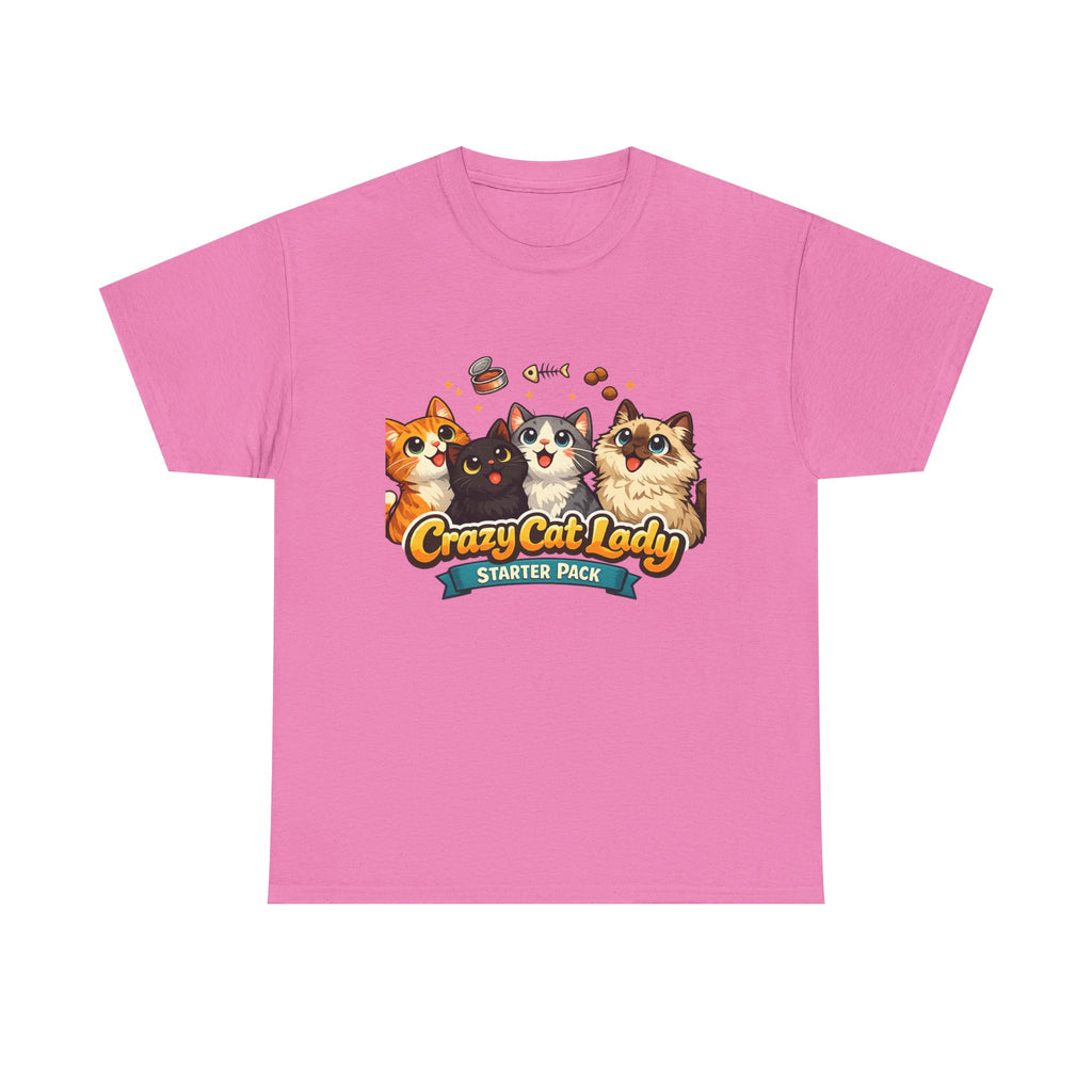 Cat T-Shirt — "Crazy Cat Lady Starter Pack" Cute Four Cats Graphic Tee