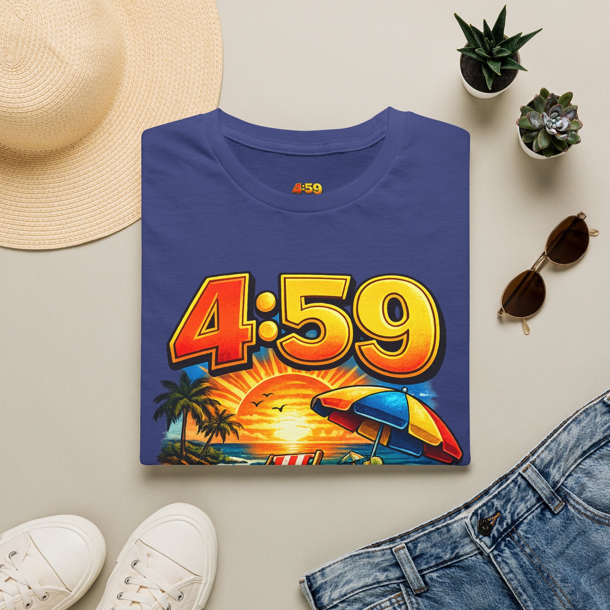 T-Shirt — 4:59 Beach Sunset Graphic "It's Close Enough" Casual Tee