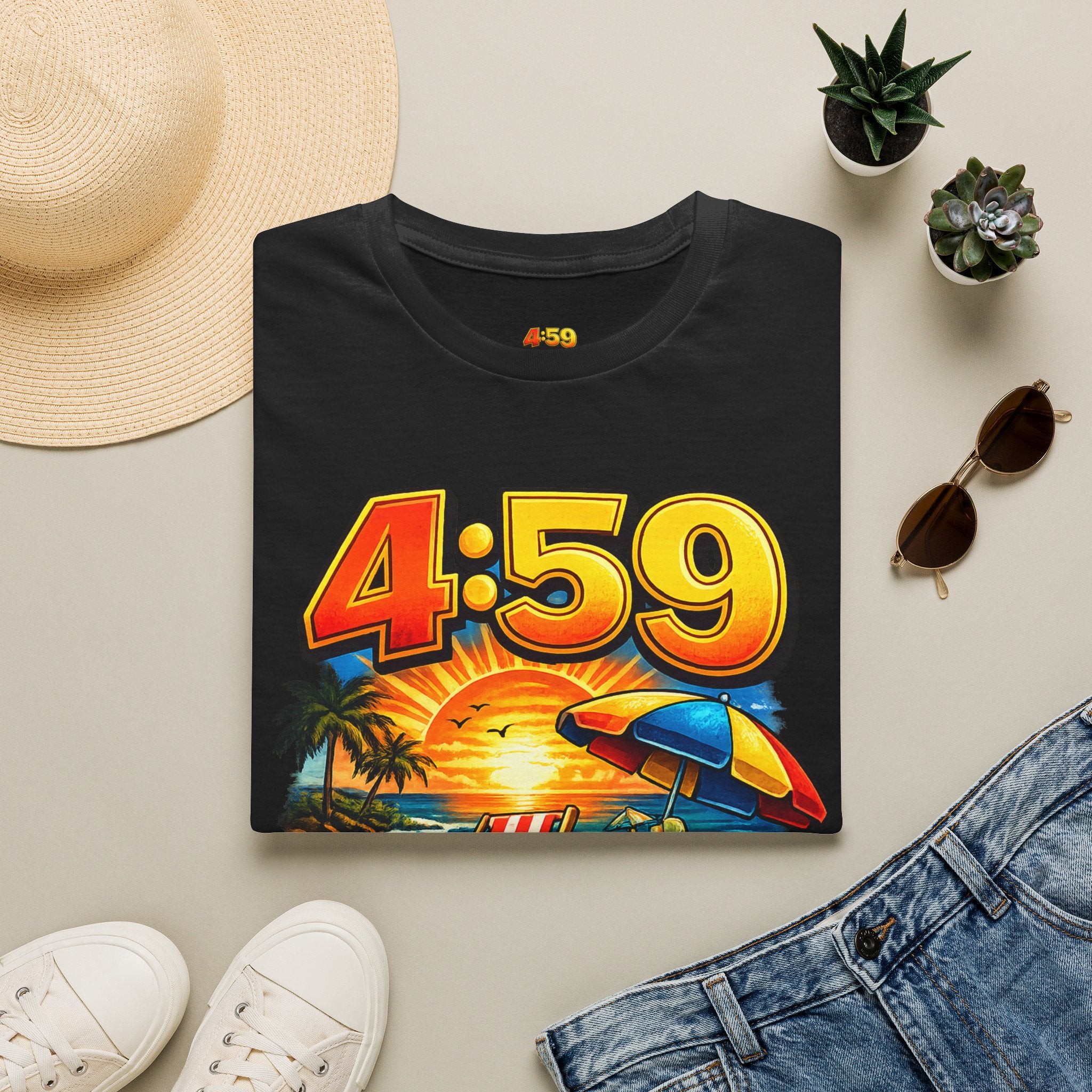 T-Shirt — 4:59 Beach Sunset Graphic "It's Close Enough" Casual Tee