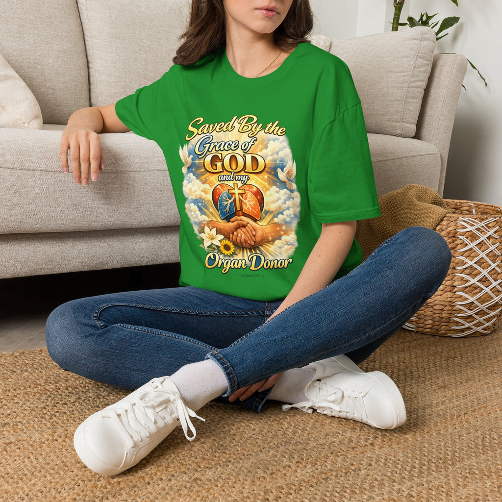 Saved By the Grace of God and My Organ Donor T-Shirt — Religious Inspirational Faith Tee