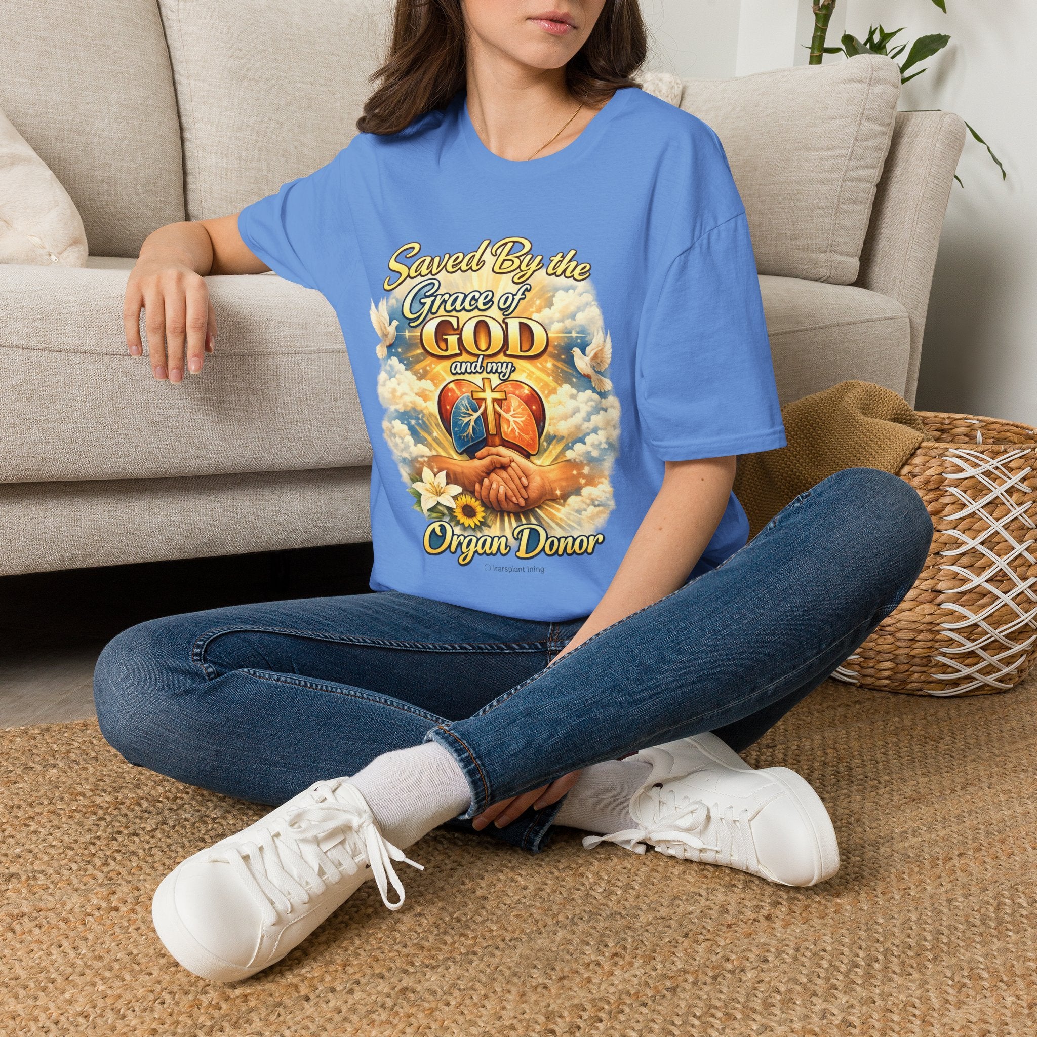 Saved By the Grace of God and My Organ Donor T-Shirt — Religious Inspirational Faith Tee