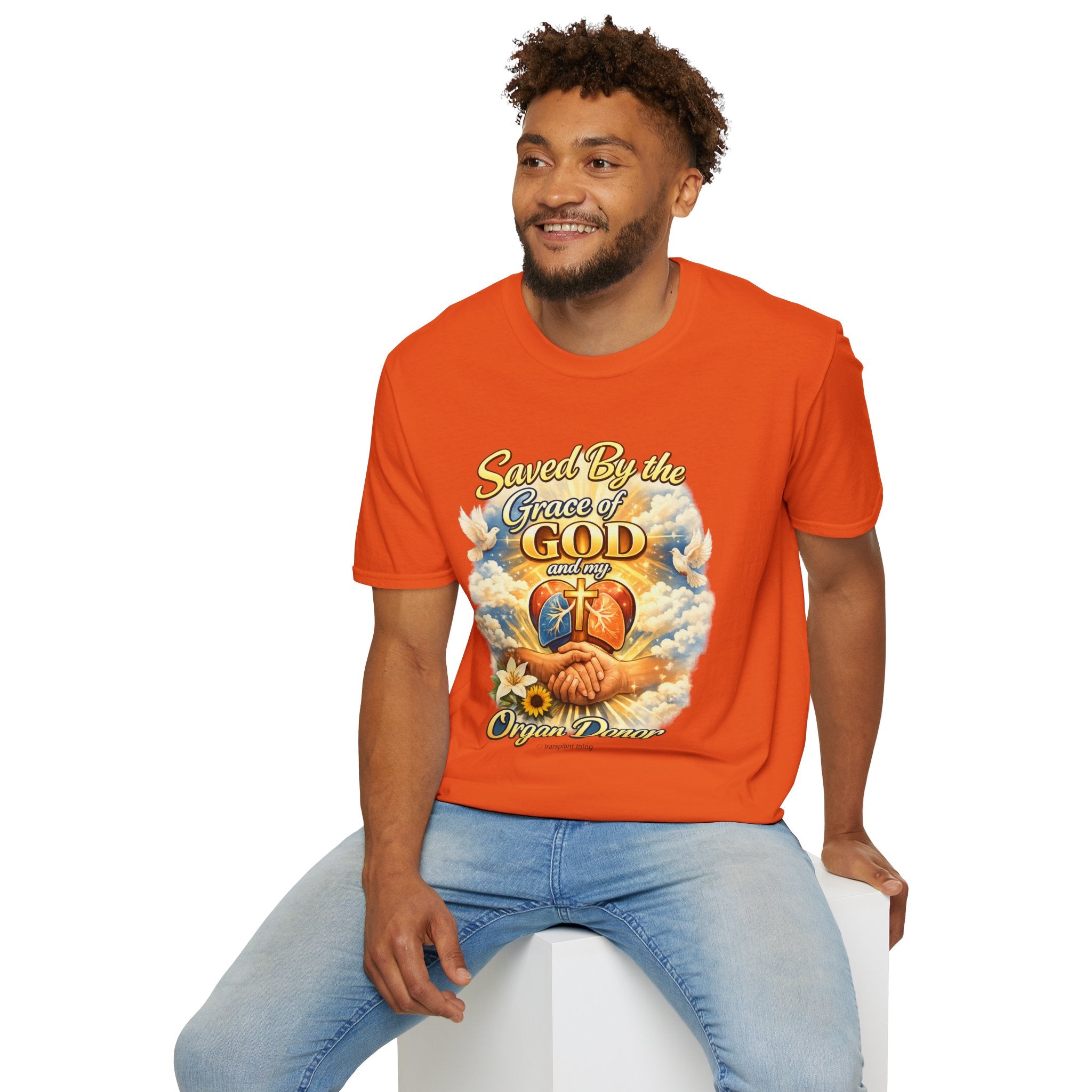 Saved By the Grace of God and My Organ Donor T-Shirt — Religious Inspirational Faith Tee
