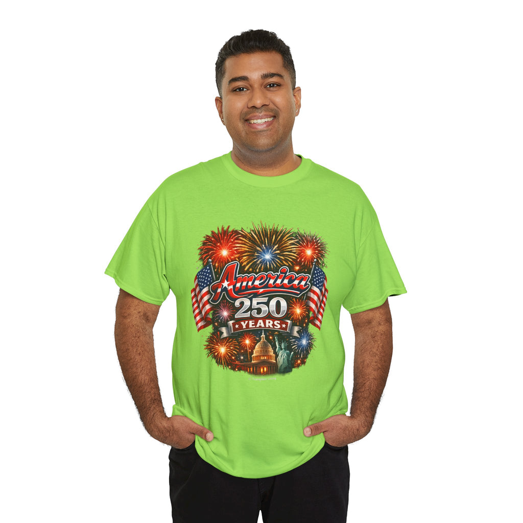 America 250 Years T-Shirt — Patriotic Fireworks Independence Day Tee
