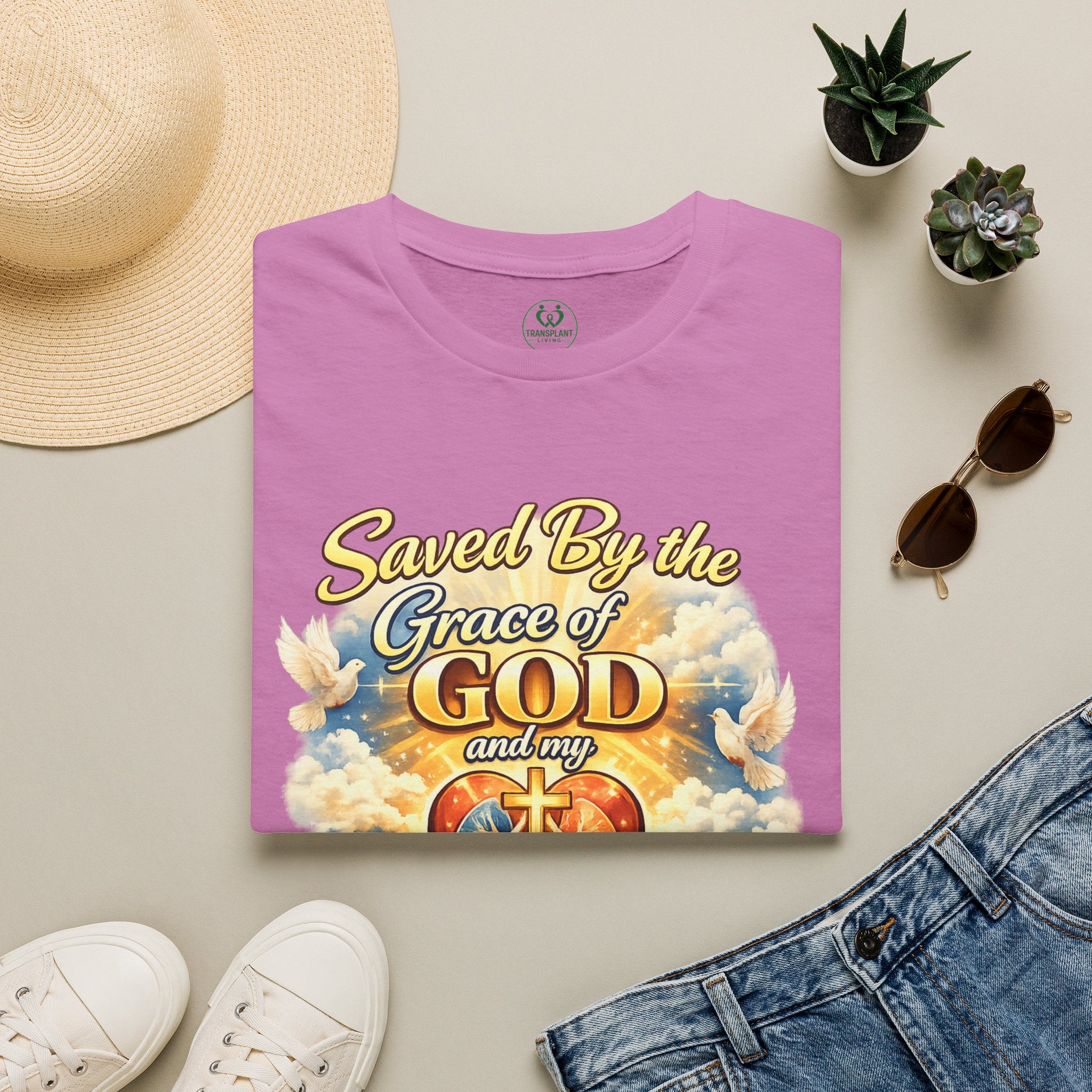 Saved By the Grace of God and My Organ Donor T-Shirt — Religious Inspirational Faith Tee