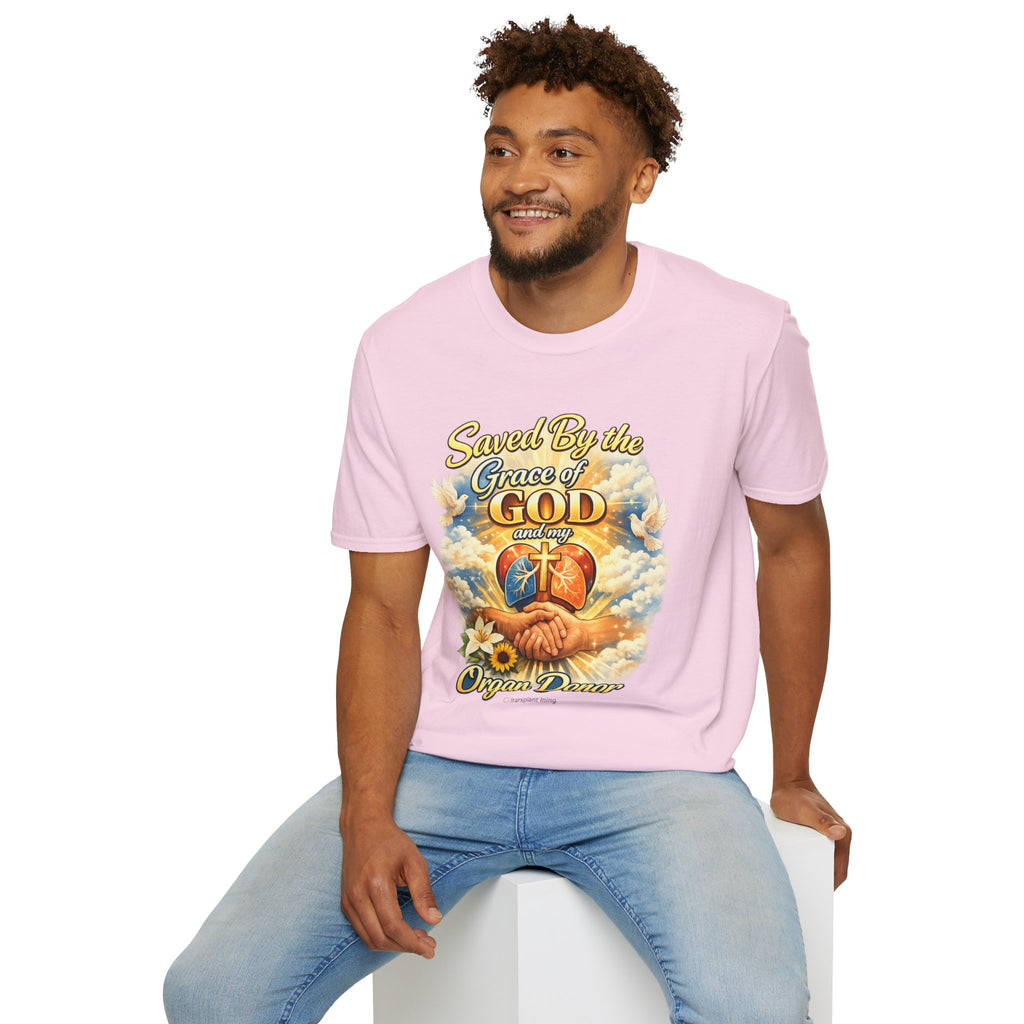 Saved By the Grace of God and My Organ Donor T-Shirt — Religious Inspirational Faith Tee