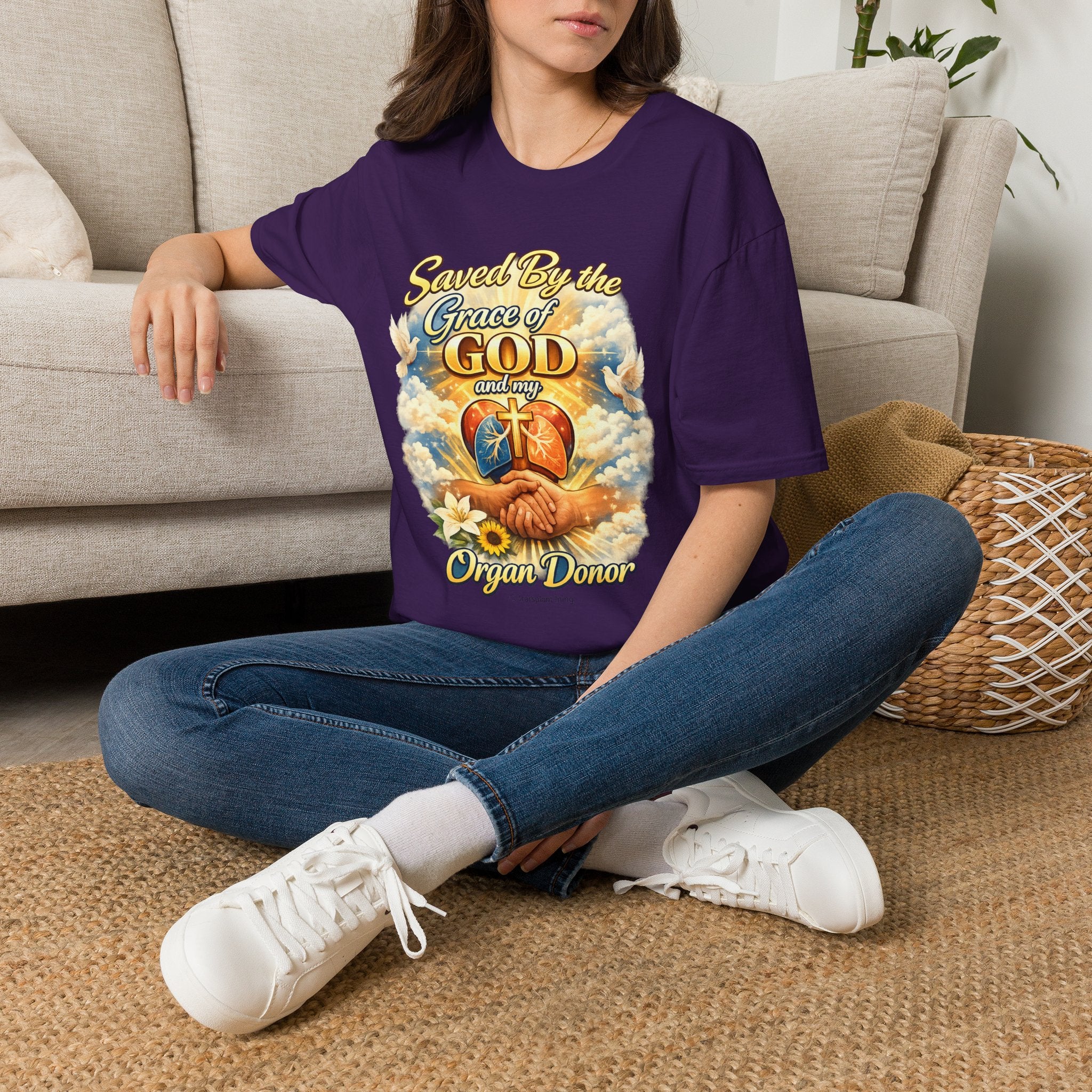 Saved By the Grace of God and My Organ Donor T-Shirt — Religious Inspirational Faith Tee