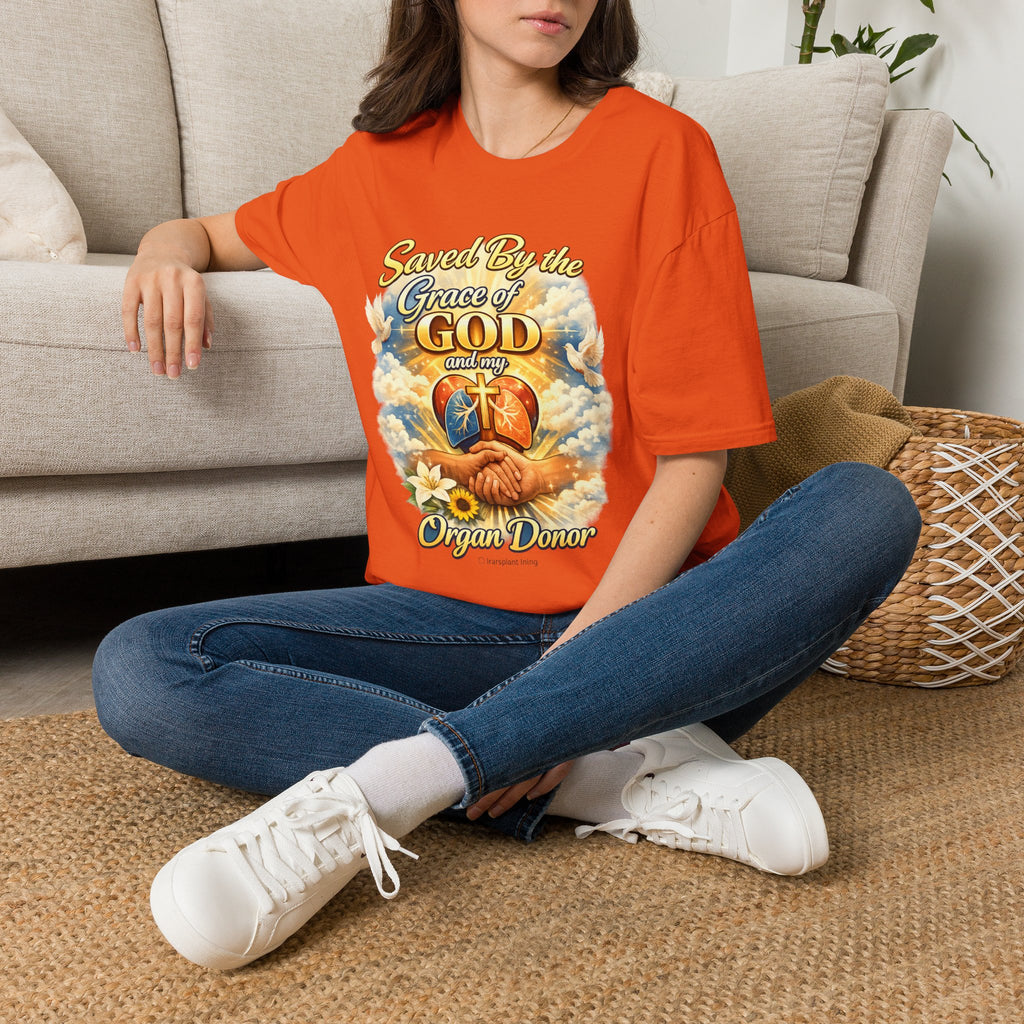Saved By the Grace of God and My Organ Donor T-Shirt — Religious Inspirational Faith Tee