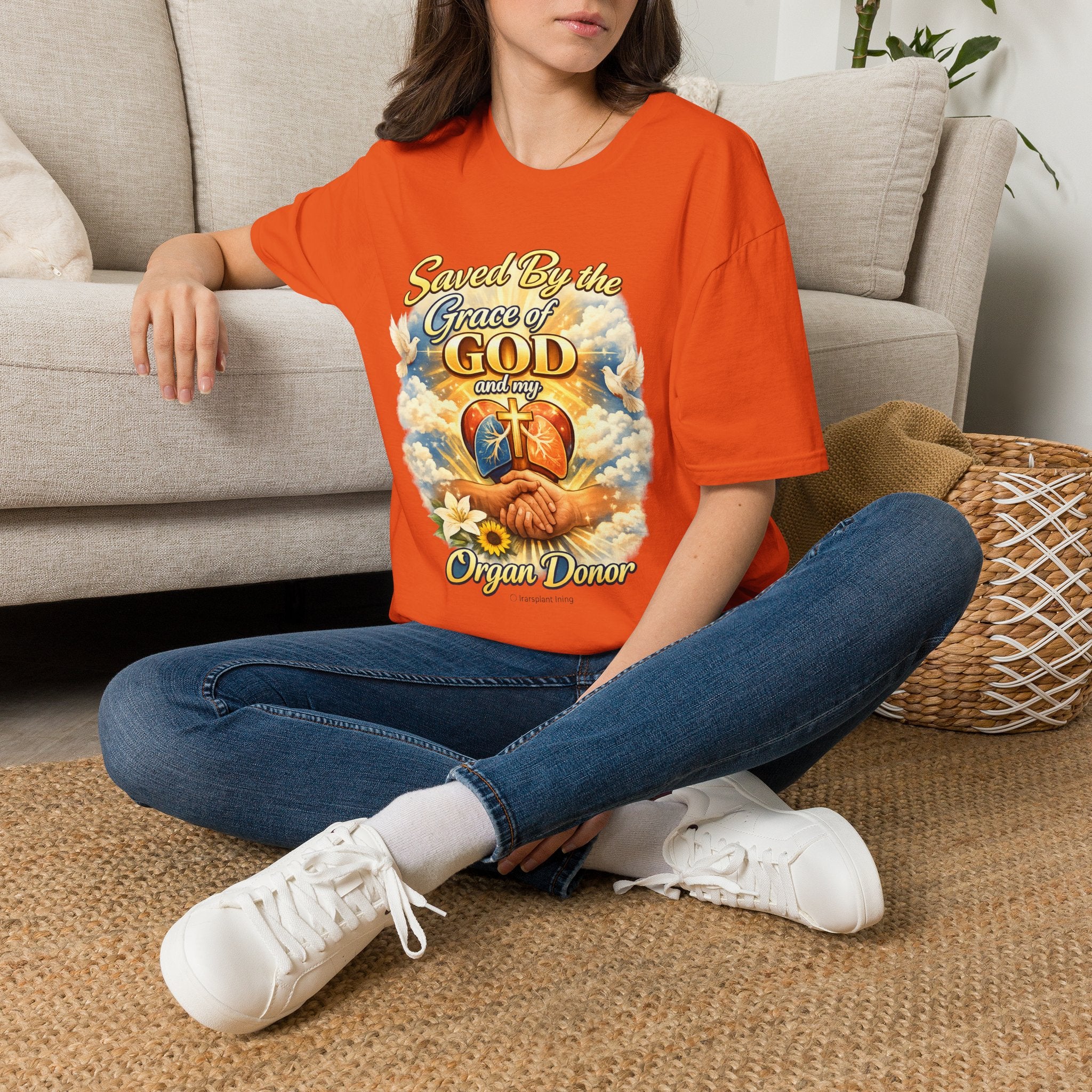 Saved By the Grace of God and My Organ Donor T-Shirt — Religious Inspirational Faith Tee