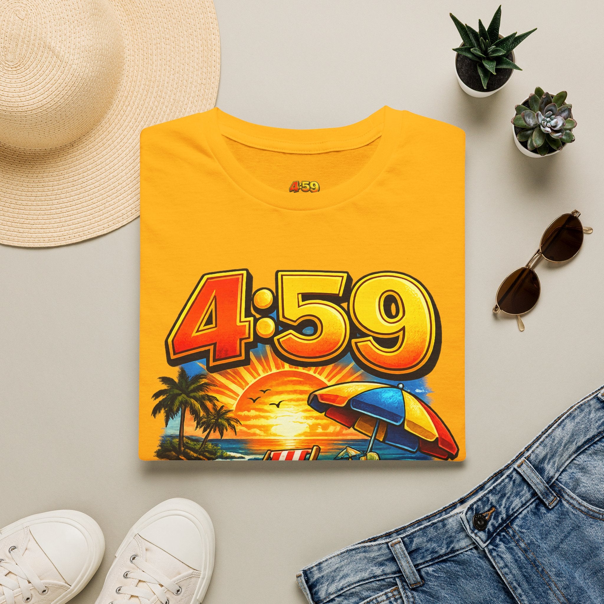 T-Shirt — 4:59 Beach Sunset Graphic "It's Close Enough" Casual Tee